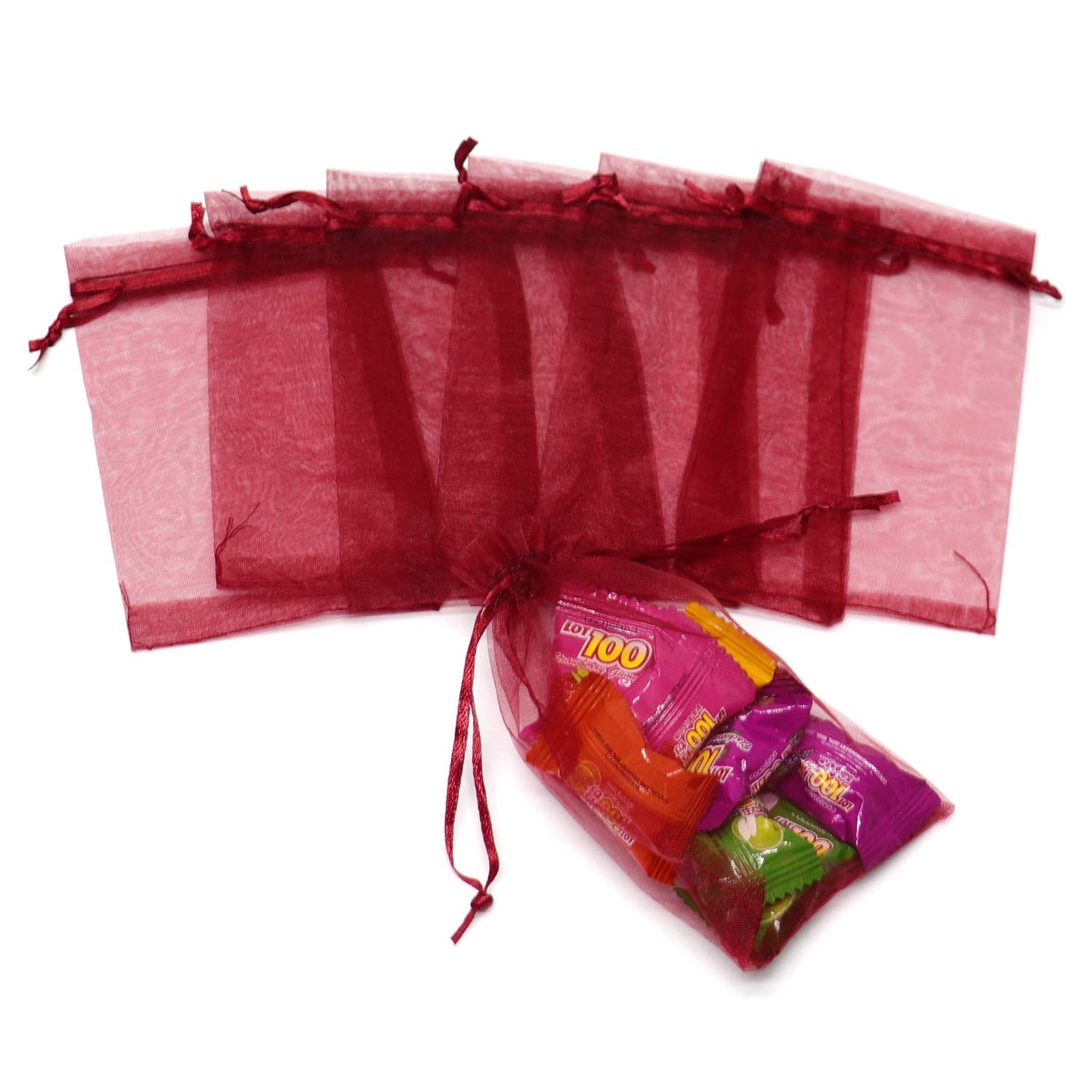 Bezall 100Pcs Wine Red Organza Bags, 4x6 inch Mesh Bags Drawstring Gift Bag Jewelry Pouches for Candy Wedding Favors Christmas