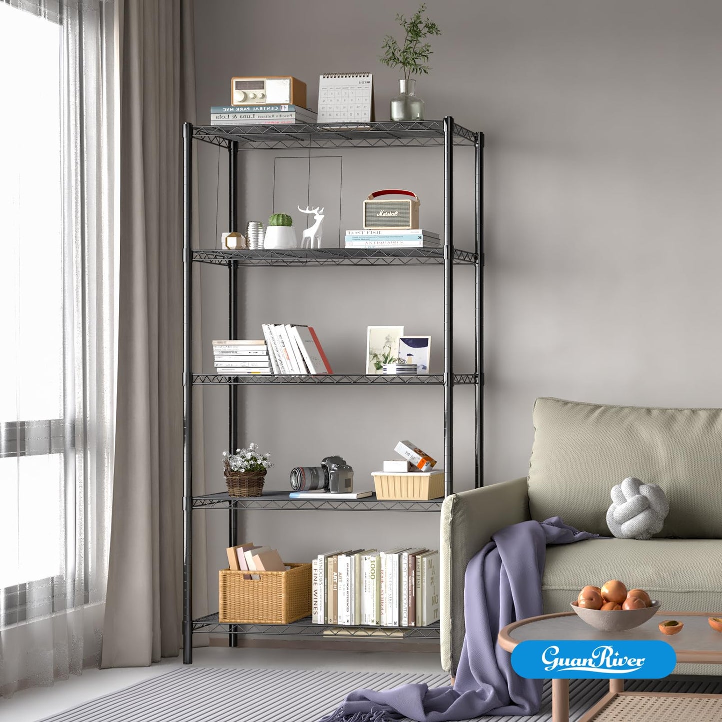 Guan River 5-Shelf Adjustable Metal Shelf Wire Shelving Unit Storage Rack Display Shelf for Office,Kitchen,Bedroom,Bathroom,Laundry,Pantry Basement,Garage(Black,36" L x 14" W x 72" H)