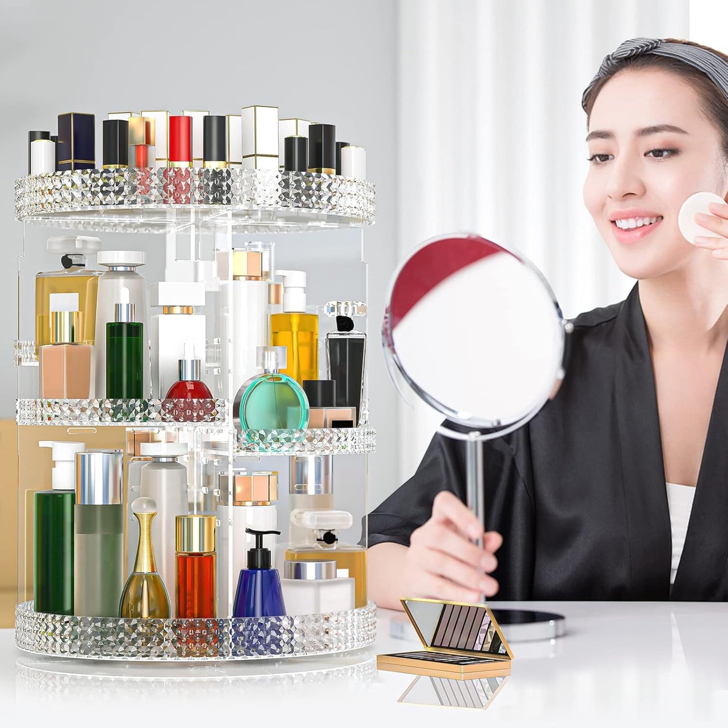 Famitree 360 Rotating Makeup Organizer Countertop, Clear Acrylic Large Perfume Organizer, Organizador De Perfumes, 7 Layers Make Up Organizer and Storage Fits for Vanity and Bathroom - X-Large Clear