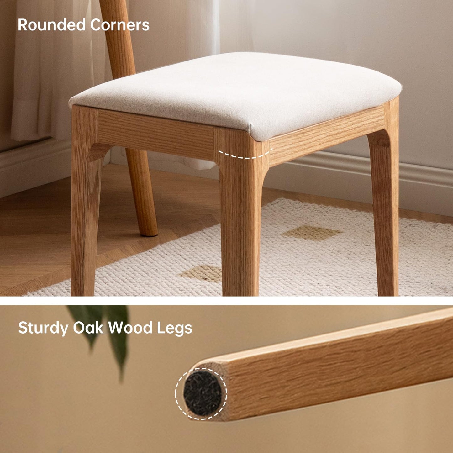 Wayshome Solid Wood Small Vanity Stool Chair, High-Rebound Sponge Seat, Easy Assembly Makeup Chair, Footstool for Bedroom, Dining Room, Entryway, Natural Oak