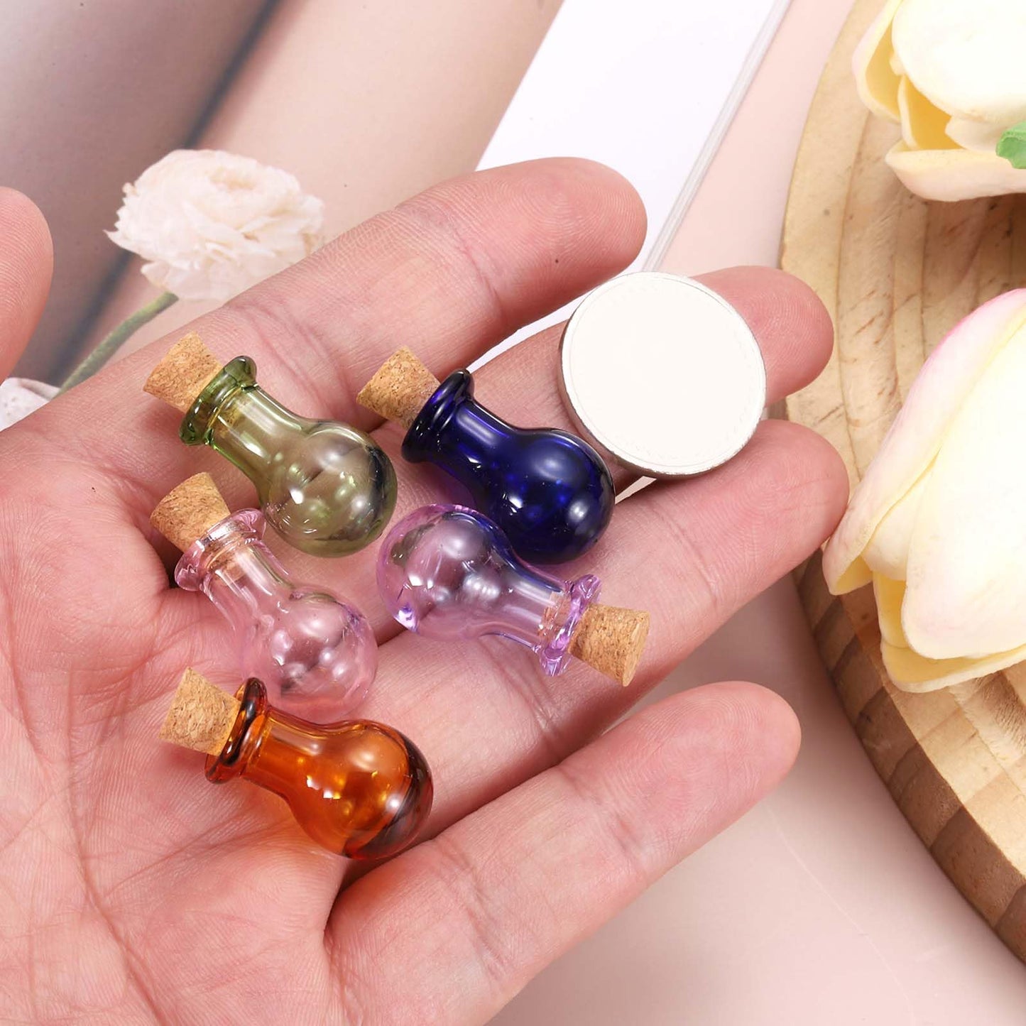 HARFINGTON 30 Pcs Mini Glass Bottles Jars, Long Bottled Small Cute Glass Jars Vials Pendants Small Vials Wishing Bottle with Cork Stoppers for DIY Crafts Wedding Favors, Blue