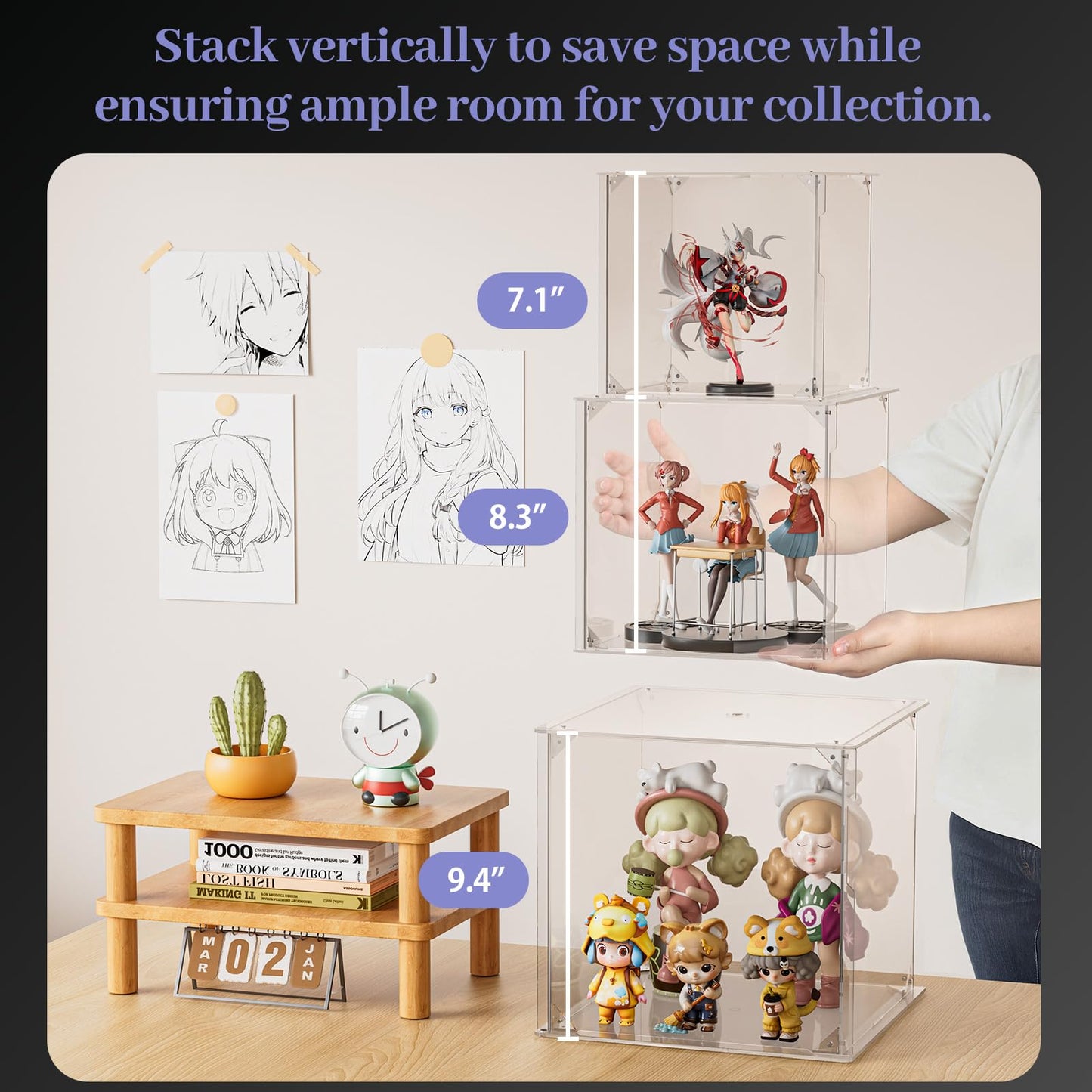Clear Acrylic Display Case for Figures, 3 Tier Stackable Storage Bins with Magnetic Door,Acrylic Boxes for Display, Clear Storage Box for Collectibles Cosmetic Perfume Organizer，Home Or Office