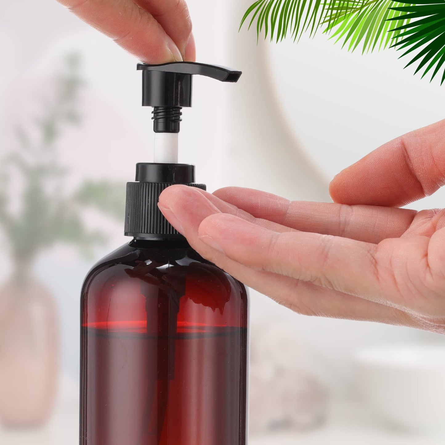 Eaasty 48 Pcs Pump Bottle Lotion Dispenser Refillable Shampoo Conditioner Hand Soap Dispenser Plastic Empty 8oz/250ml Clear Reusable Body Wash Container Bulk (Amber)