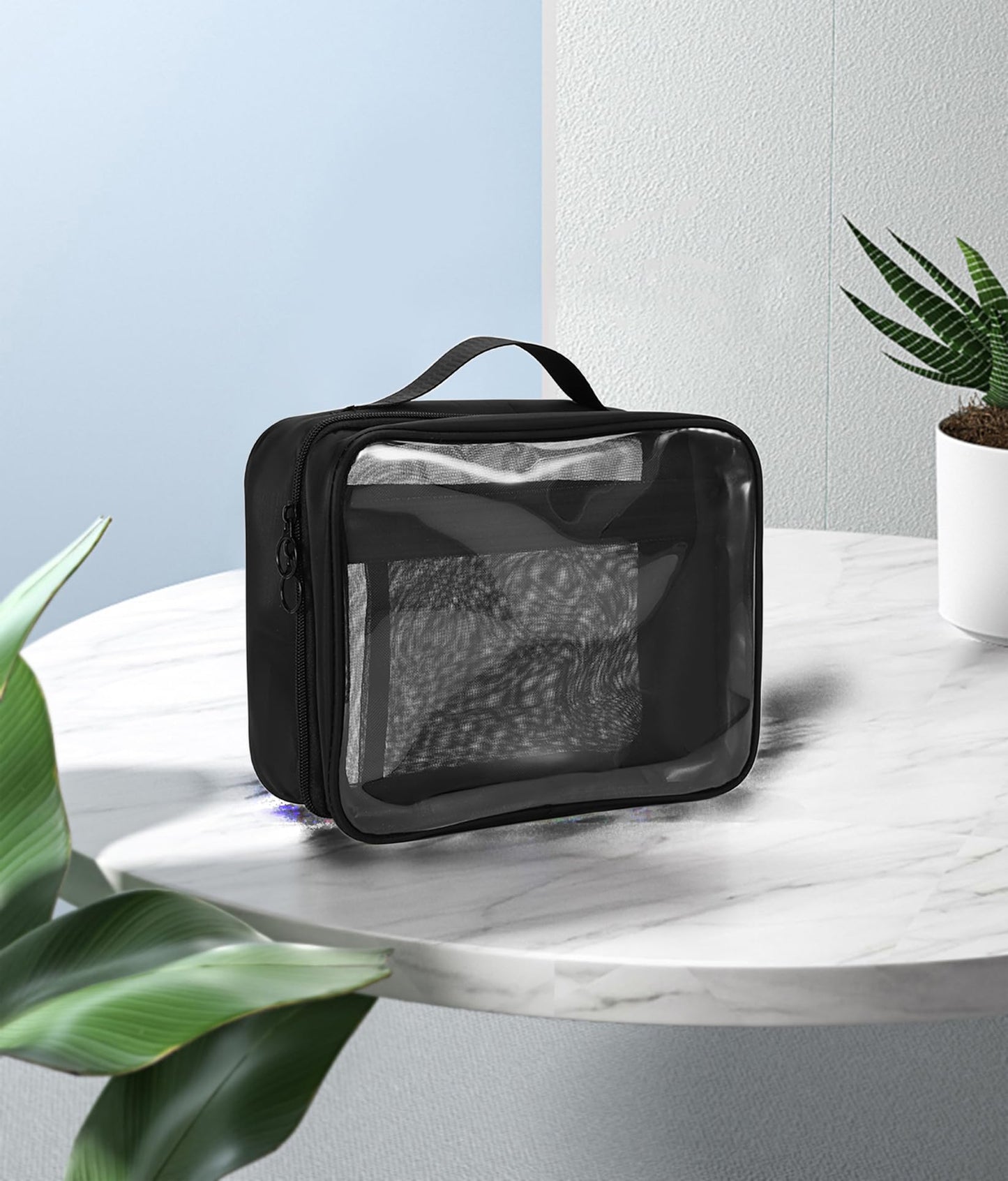 UEOE TSA Approved Toiletry Bag, Clear Makeup Bags with Multi Layer Mesh Pockets, Portable Large Capacity PVC Cosmetic Bags with Zipper for Travel Essentials