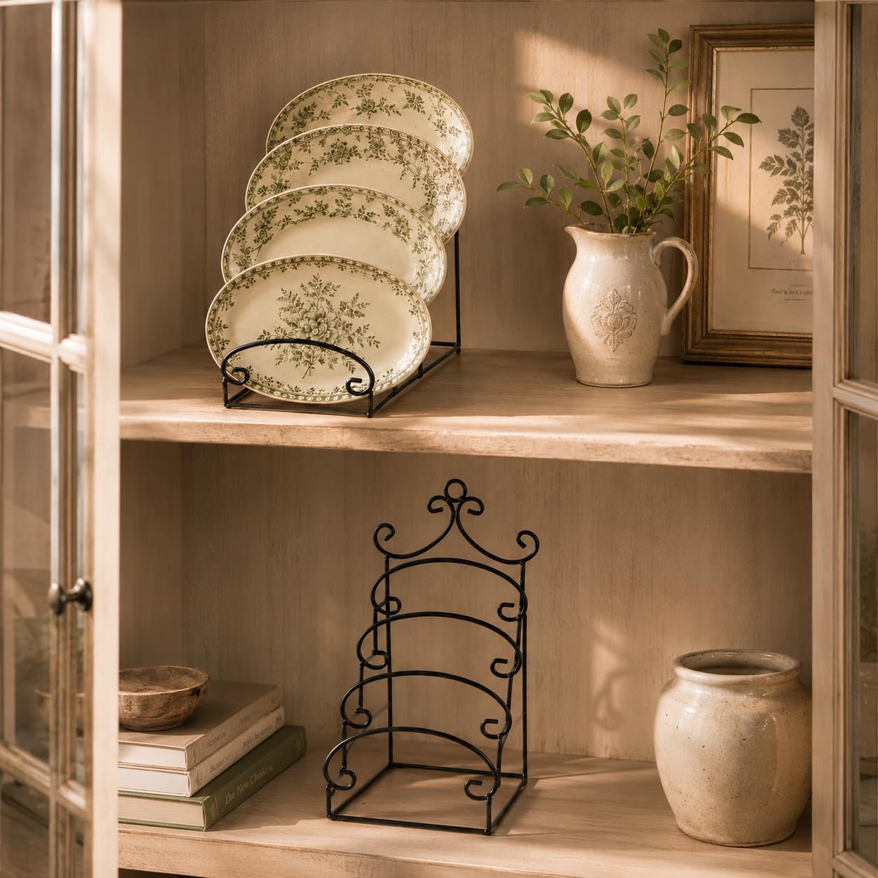 Artliving 4-Tier Metal Scrollwork Dish Rack Plate Rack Display Stand Holder Cabinet Organizer Set of 2