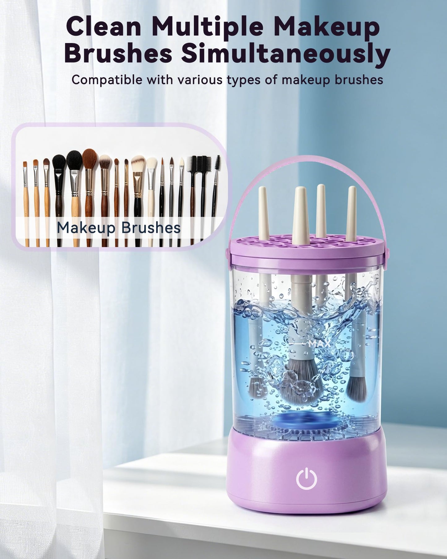Makeup Brush Cleaner - 9000 RPM Electric Makeup Brush Cleaning Machine, IP65 Portable Make up Brush Cleaner for Makeup Sponges and Brushes