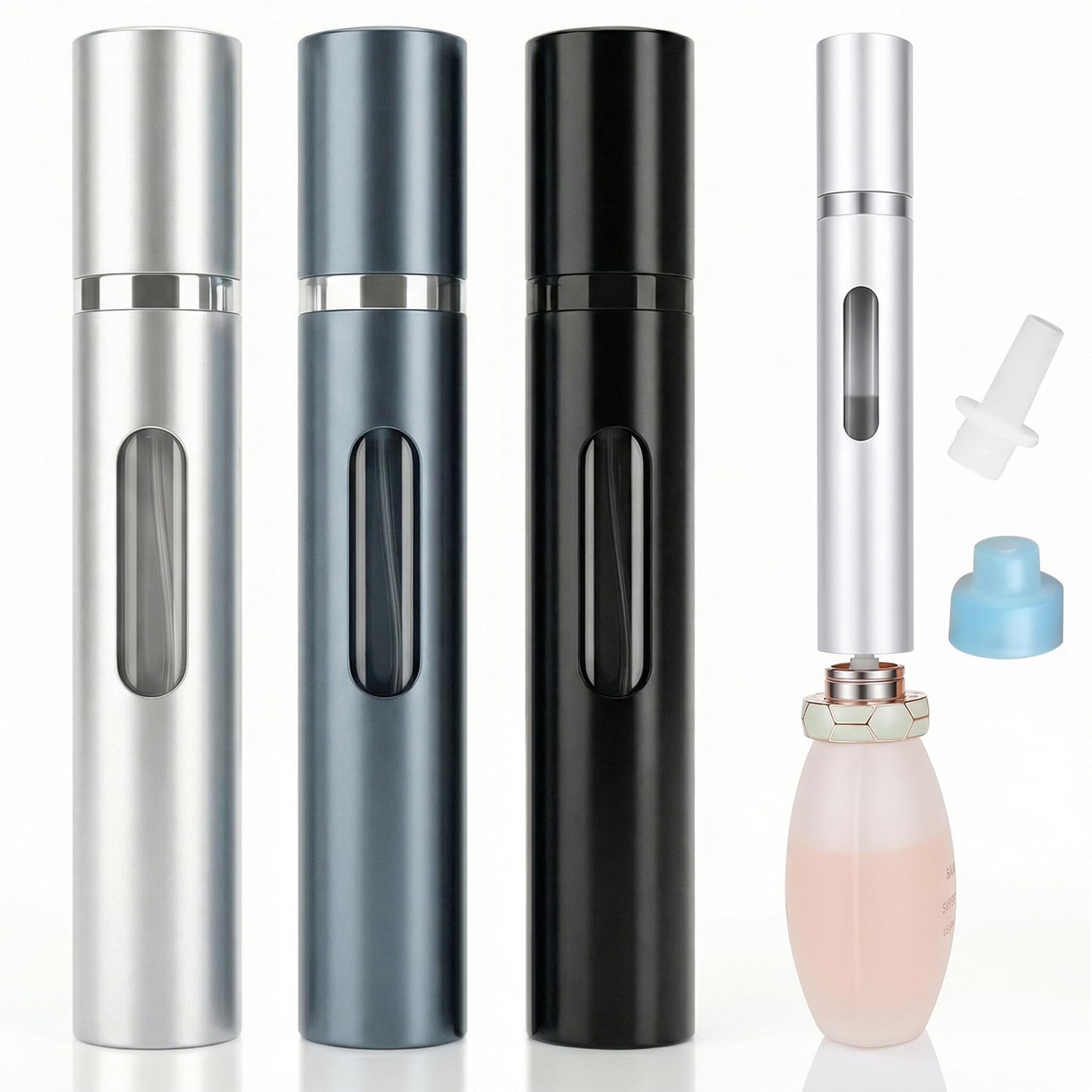 Gloxlite 3PCS 10ml Travel Perfume Atomizers, Refillable Portable Sprayer Bottles with Bottom-Filling for Fragrance, Perfect Travel Essentials for Men & Women.
