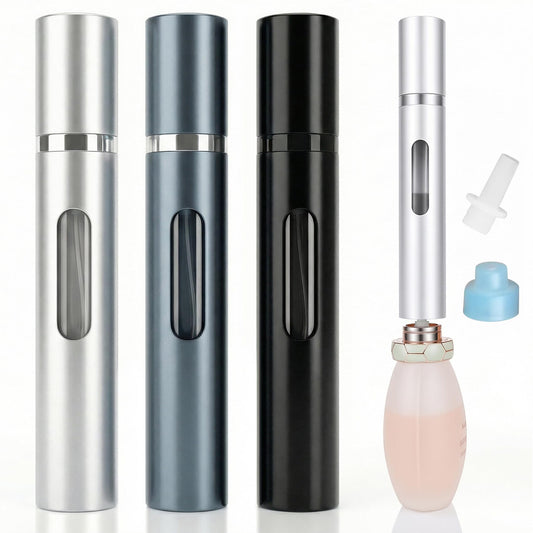 Gloxlite 3PCS 10ml Travel Perfume Atomizers, Refillable Portable Sprayer Bottles with Bottom-Filling for Fragrance, Perfect Travel Essentials for Men & Women.
