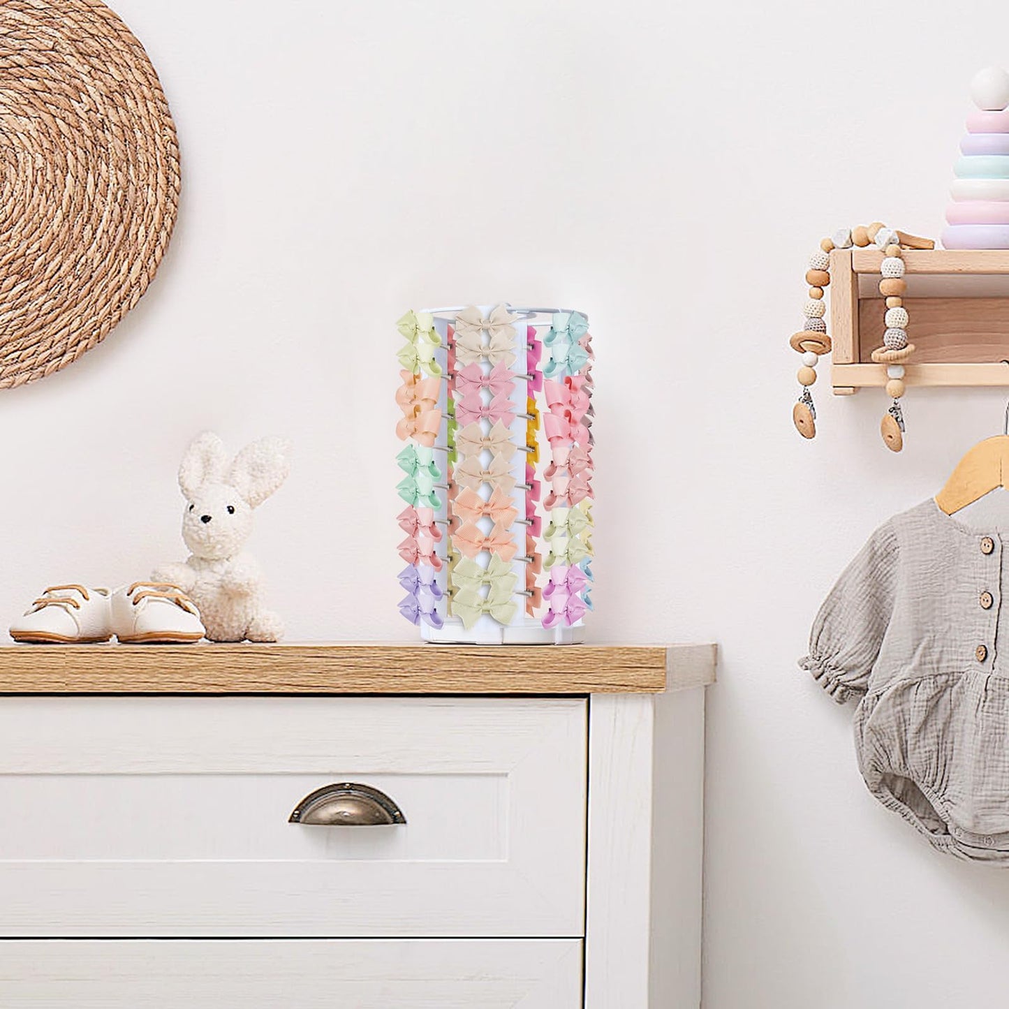 Dahey Bow Holder for Girls Hair Bows, Modern Hair Bow Organizer 360° Rotation Hair Accessories Organizer Storage Stand Display for Girls, White