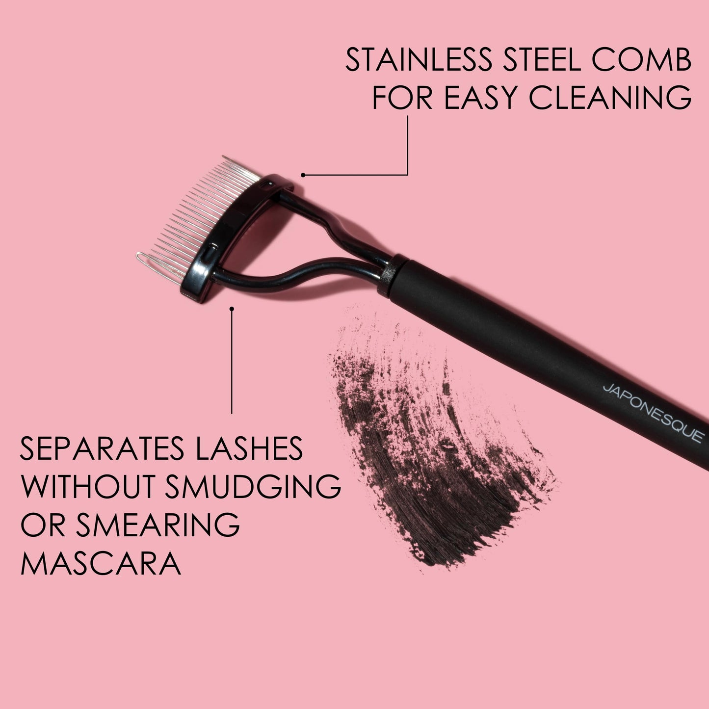 JAPONESQUE - Velvet Touch Lash Separator (0.43 x 5.79 x 1.18 inches) - Eyelash Comb Lash Separator Tool, Remove Mascara Clumps, Arc Lash Brush (Black)
