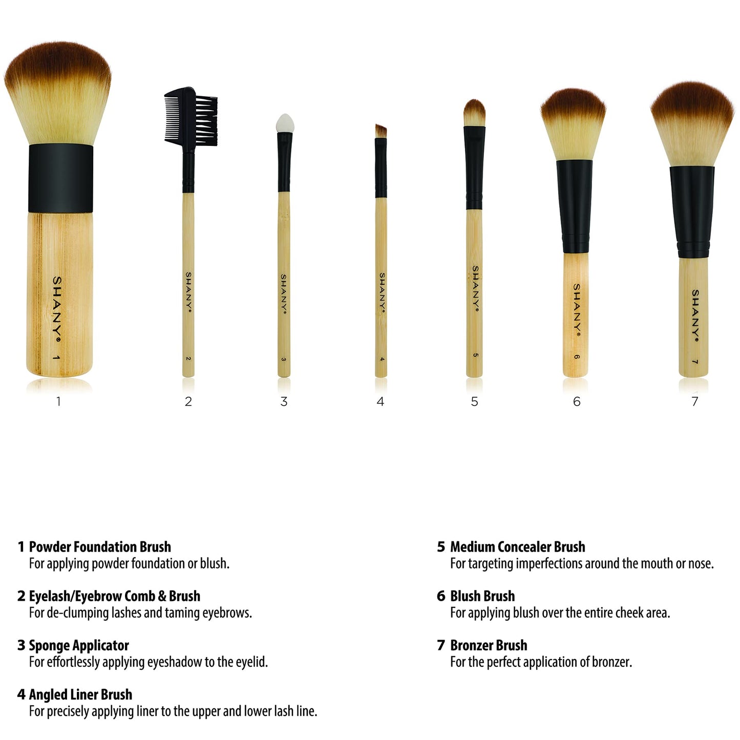 SHANY Bamboo Makeup Brush Set - Vegan Professional Makeup Brushes With Premium Synthetic Hair & Cotton Pouch for Easy Brush Storage - 7pc With Pouch