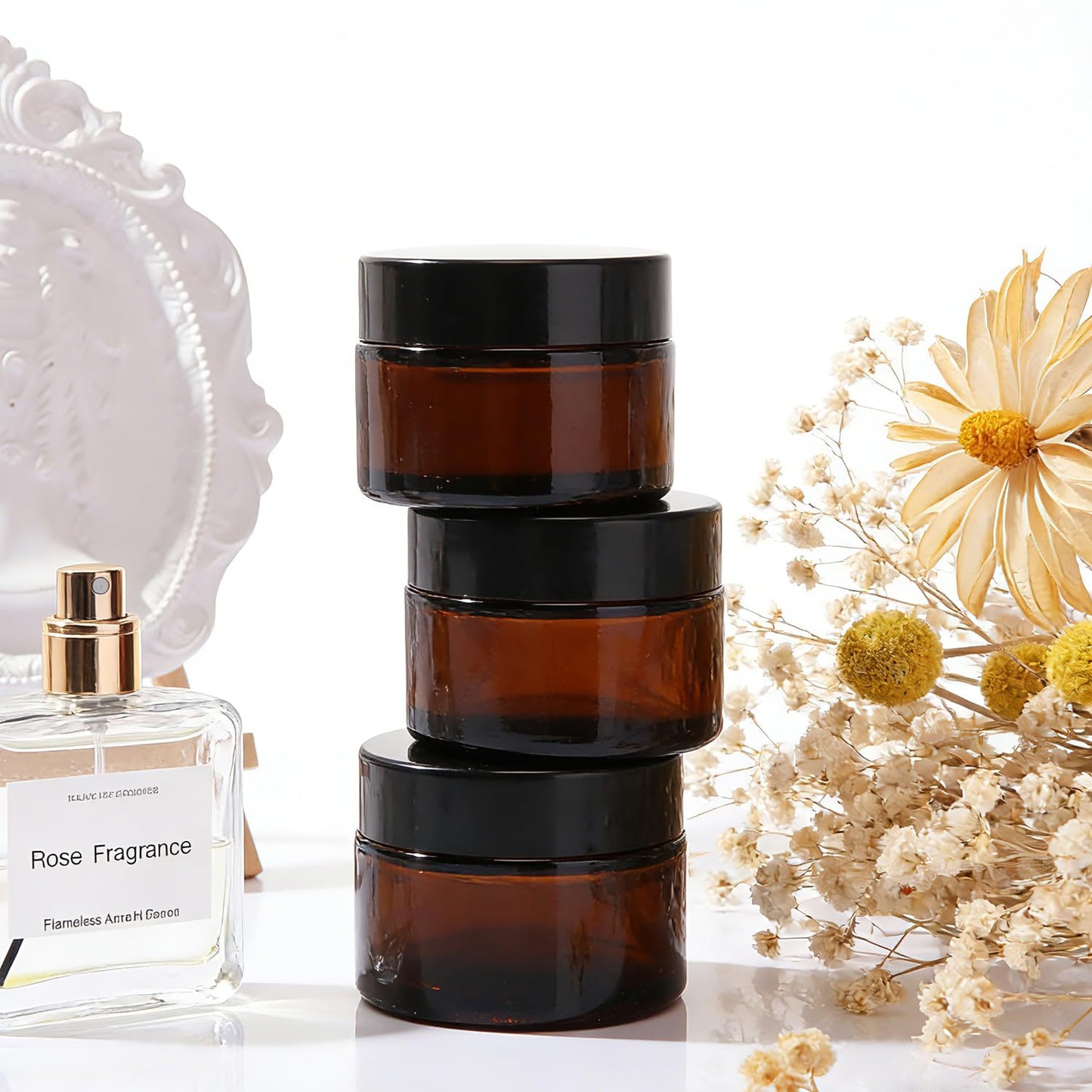 1oz Glass Jar with Lid,45 Pcs Amber Round Containers Cosmetic Glass Jars for Travel Body Scrub, Lotion, Body Butter, Bath Salts