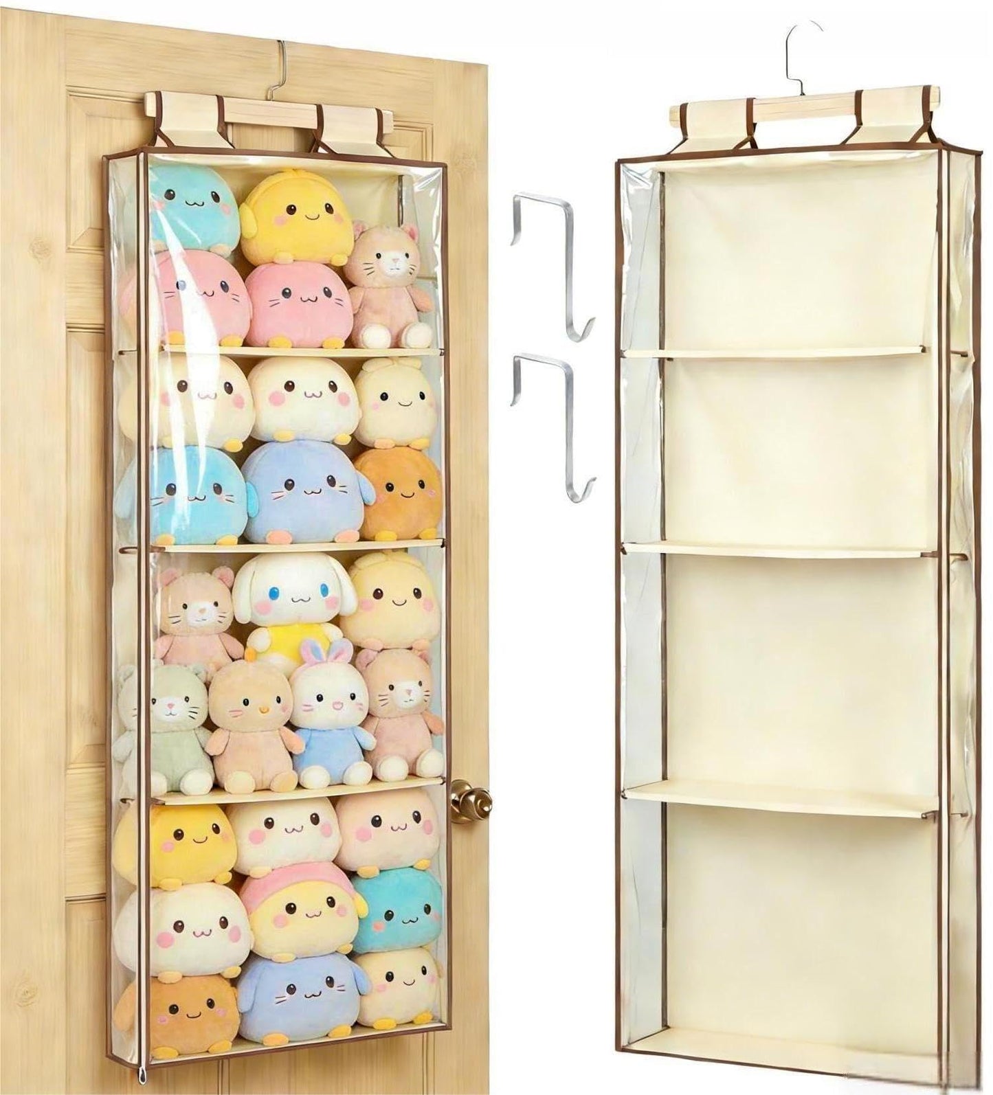WAKCCIL Stuffed Plush Holder for Squishmallow Storage | 2 in 1 Over the Door & Rack Hanging Organizer | with Extra Space-saving Pockets | Clear Solution for Organize Display