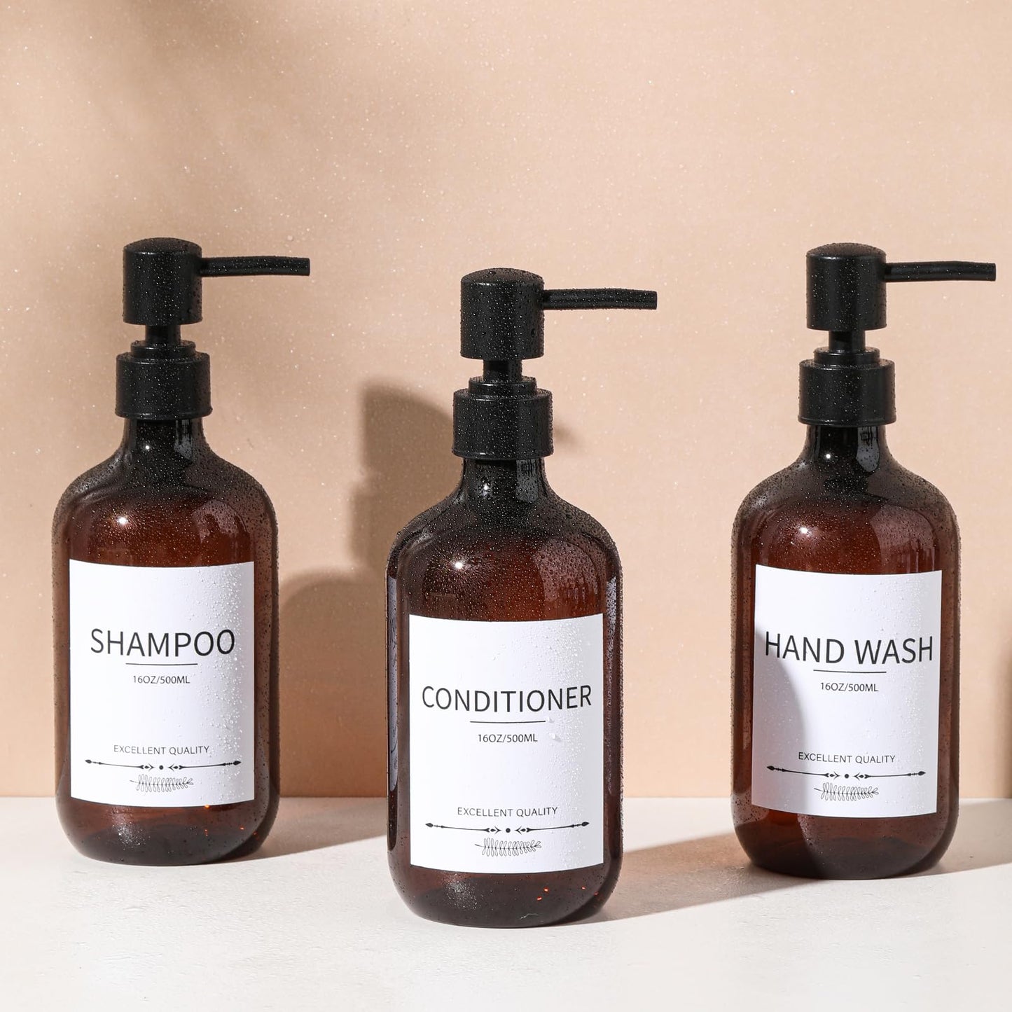 Mithrgrous Shampoo and Conditioner Bottles(5Pack),Shampoo Dispenser for Shower,Bottles Refillable with Pump,Bathroom Dispenser Sets(Amber)