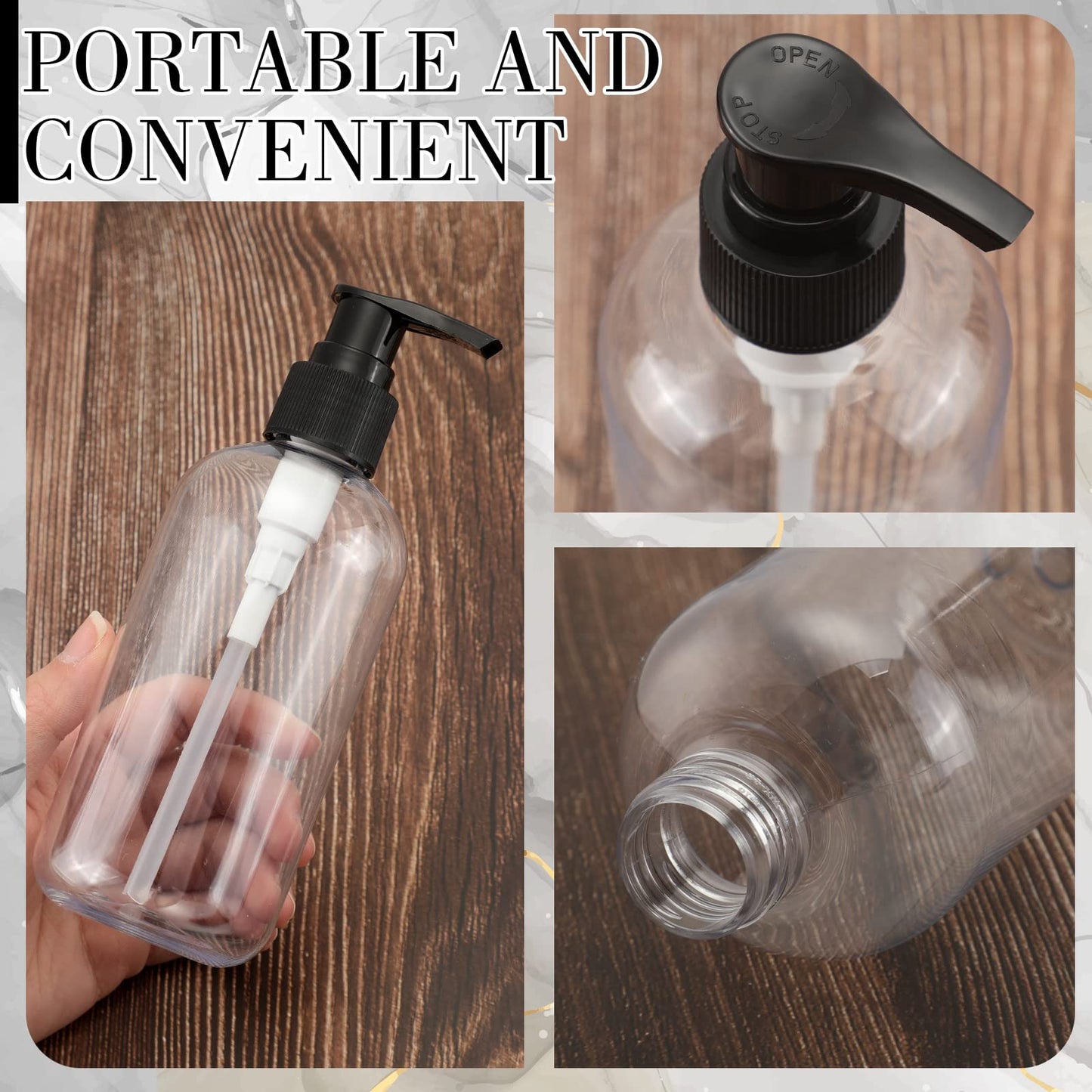 Norme 40 Pieces Empty Pump Bottle 8 oz Clear Refillable Plastic Bottles with Pump Dispenser Travel Lotion Container for Shampoo Hand Body Soap Oil Massage Moisturizer Face Cream Liquid