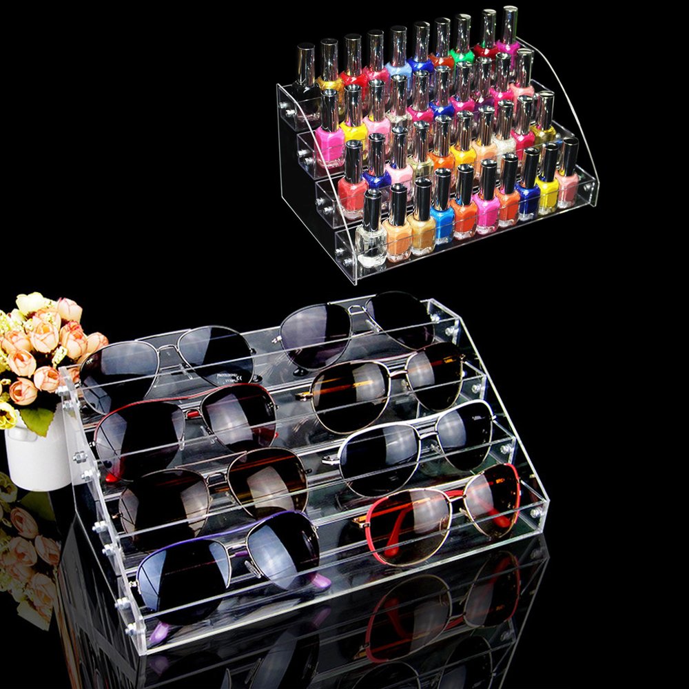 4 Tiers Makeup Holder Tiered Acrylic Organizer for Lipstick Nail Polishes Eye Shadow Toy Collection Dresser Reagent Container Retail E ssential Oils Liquids Paint Oil Bottle Display Rack Stand Station
