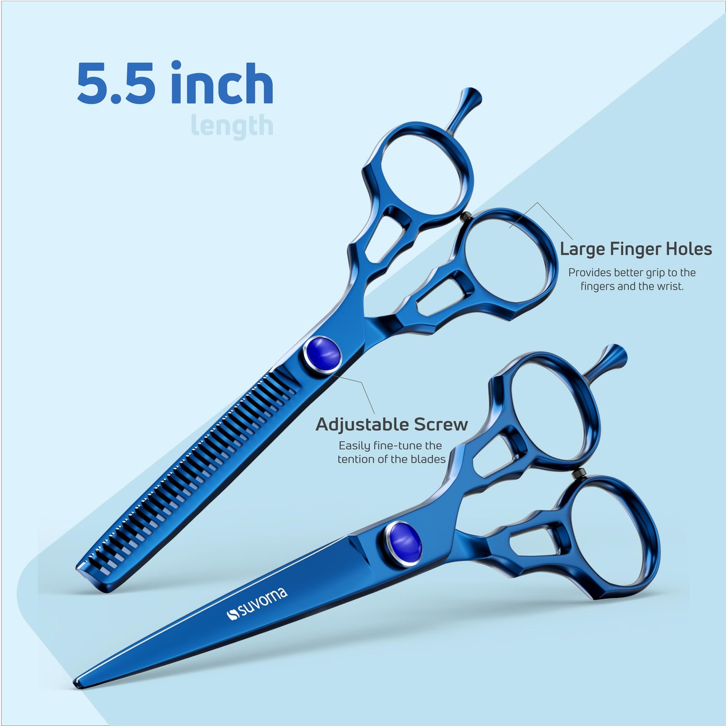 Suvorna Professional Hair Scissors with Thinning Shears | 2 Pcs Hair Shears | J2 Japanese Stainless Steel Hair Cutting Scissors | 5.5" Hair Shear Professional - tijeras de peluqueria profesional.