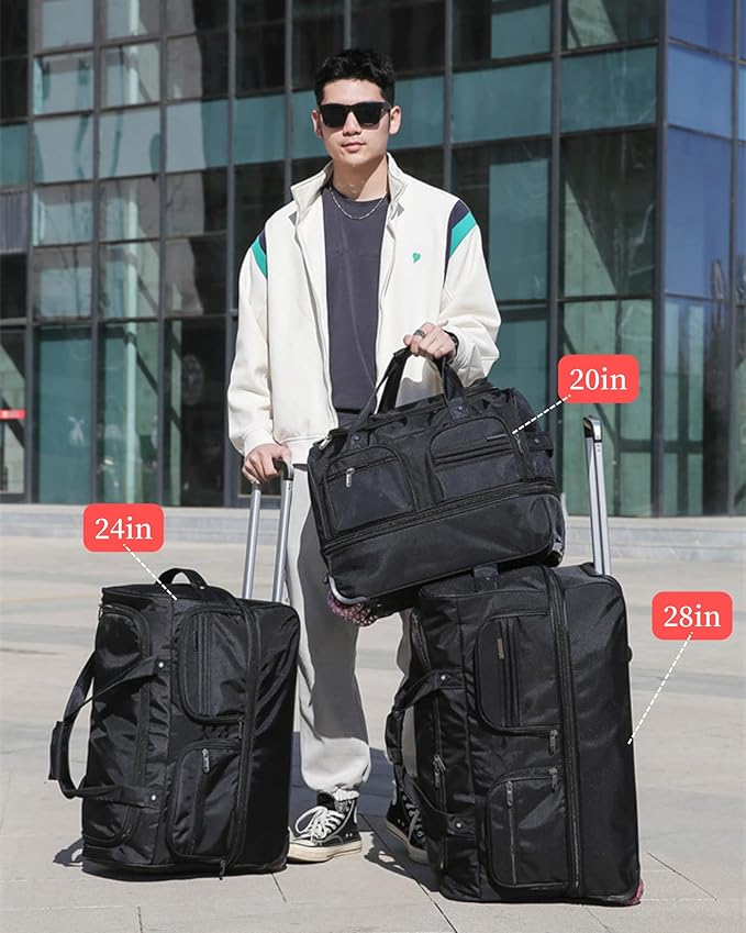 Expandable Rolling Duffle Bag with Wheels, 24" Foldable Carry On Luggage Suitcases, Water-Resistant Travel Duffle Bag Carry On Suitcase Weekend Bag for Women Men