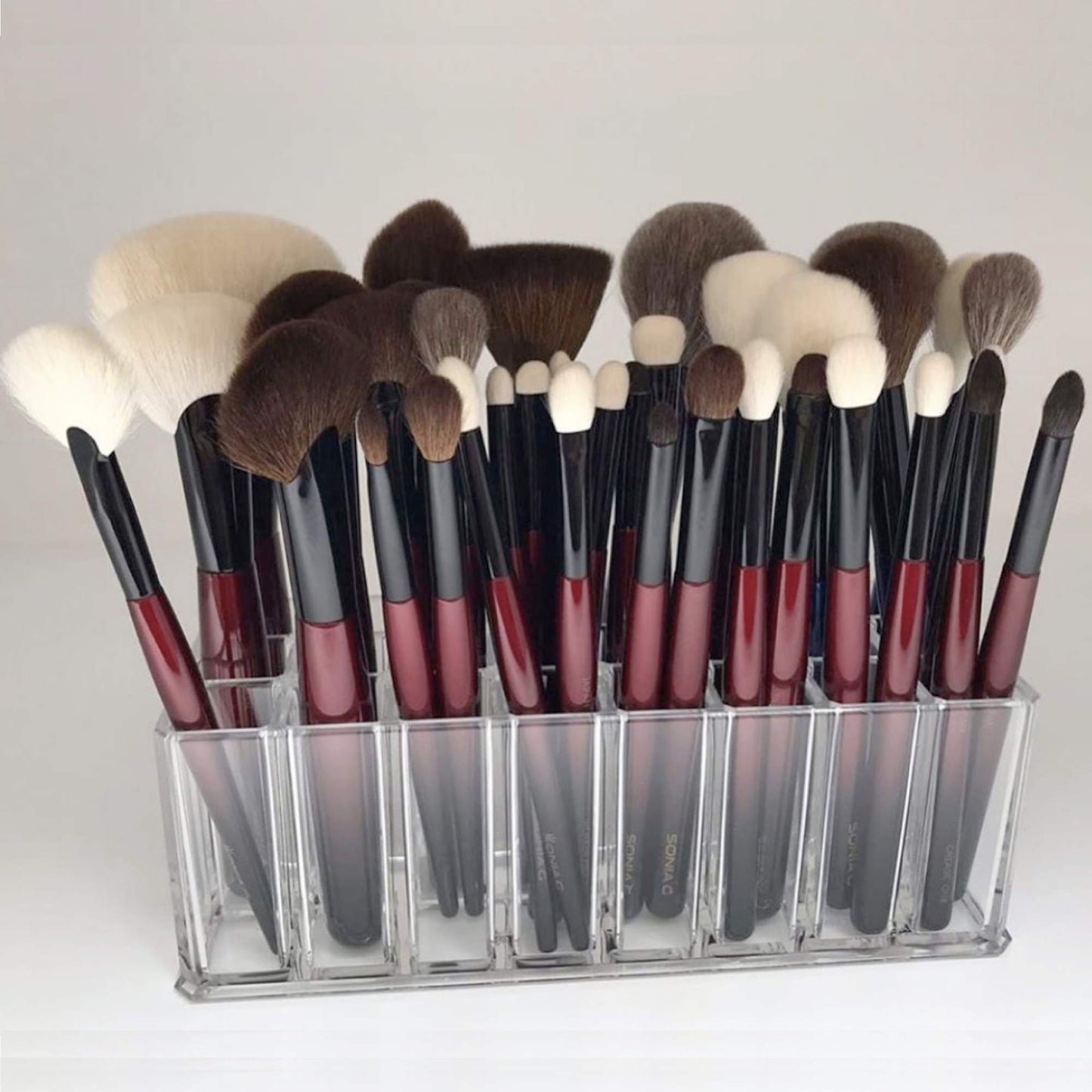 byAlegory Acrylic Makeup Beauty Brush Organizer | 24 Space Cosmetic Storage (CLEAR)