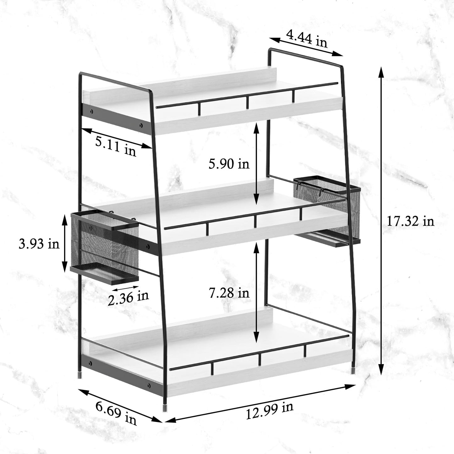 Bathroom Counter Organizer,Bathroom Countertop Organizer with Baskets,Vanity Organizers,Counter Shelf,Countertop Storage, Makeup Organizers(White)