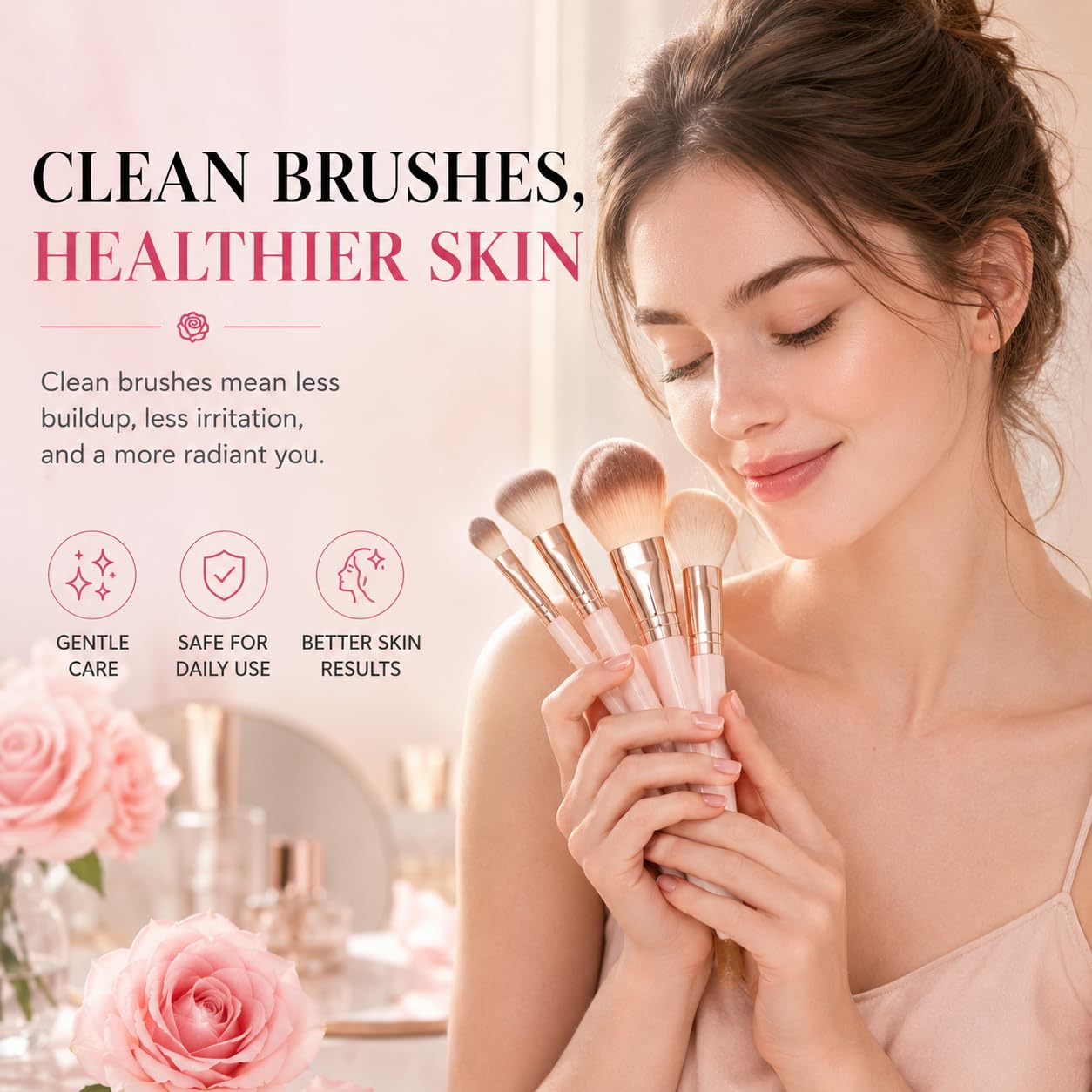 herblight Makeup Brush Cleaner Soap with Silicone Cleansing Pad- Gentle Makeup Brush Soap for Beauty Blenders, Vegan & Cruelty-Free, 3.5 oz (100g) (Pink Rose（1PC）)
