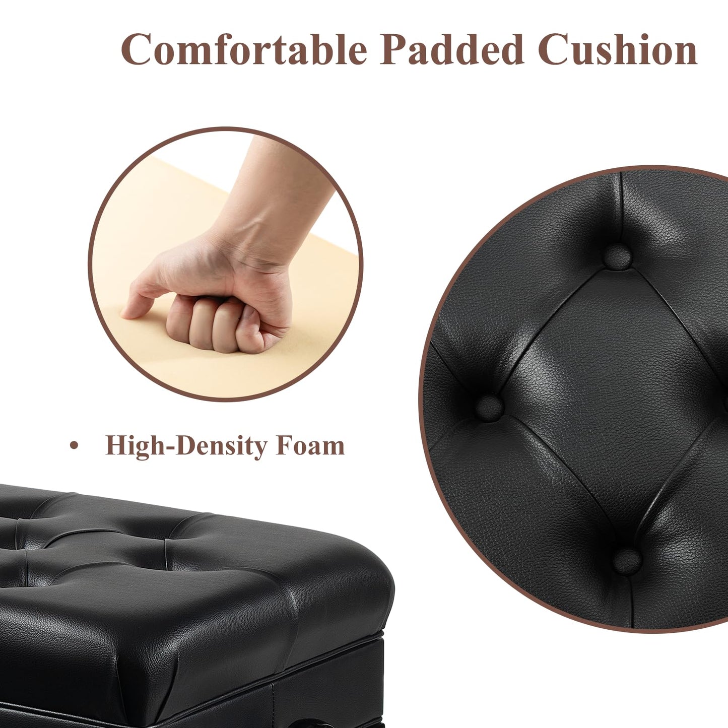 FILISITE Adjustable Duet Piano Bench with Storage, Heavy Duty Solid Wood Double Piano Stool Keyboard Bench Seat with PU Leather Padded Cushion (Black)