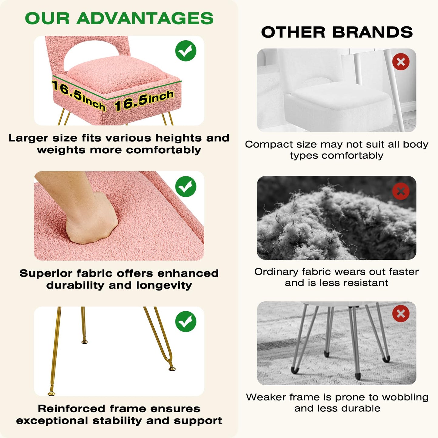 Furnistyle Vanity Chair with Storage & Folding Backrest, Cute Pink Faux Fur Vanity Stool, Comfy Padded Make Chair for Makeup Bedroom, Adjustable Back & Plush Cushion Seat,16.6" Wide 11L Storage Space