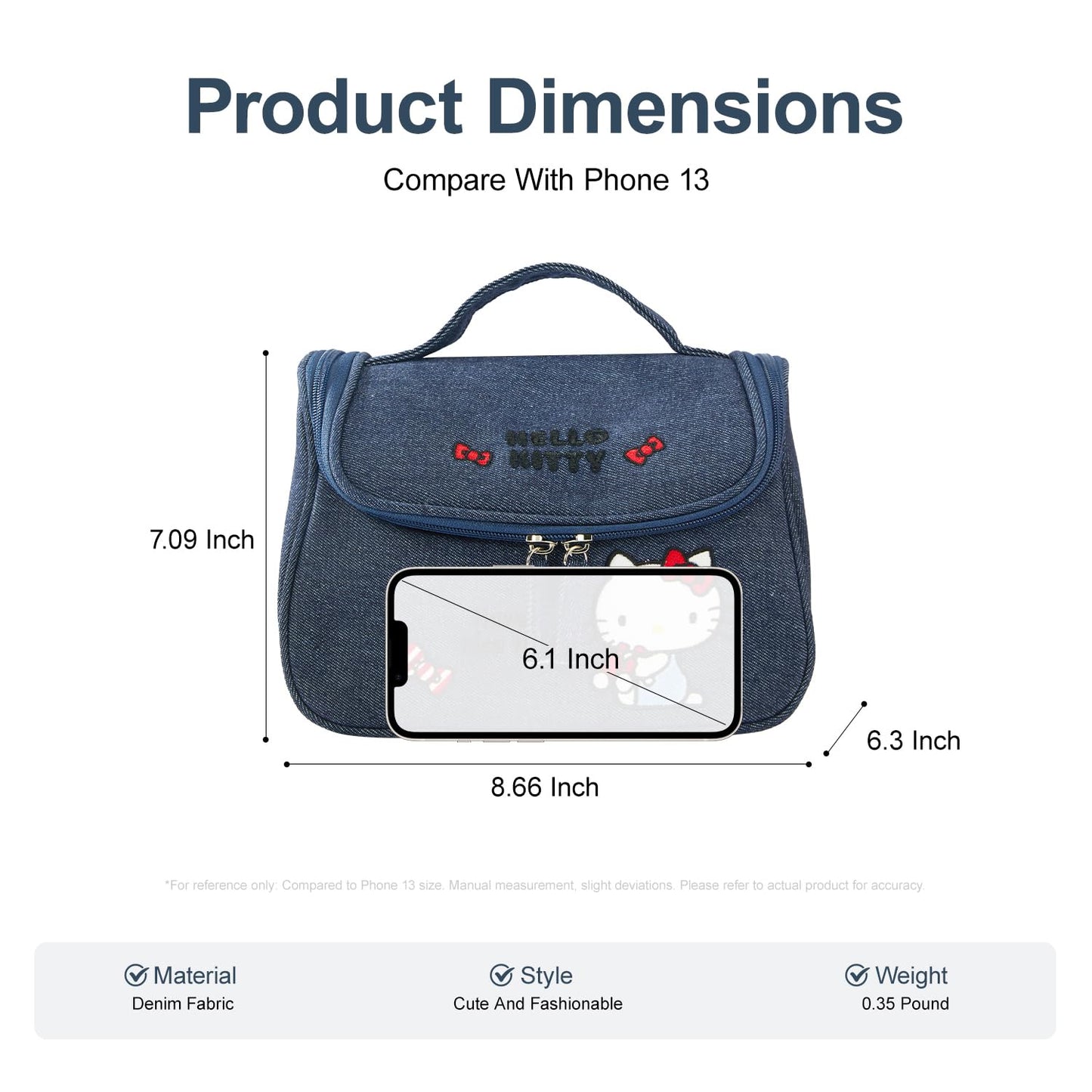 AmBealla Makeup Bag Large Denim Cosmetic Bags,Cute Embroidered Makeup Organizer for Women Traveling,Portable Toiletry Bag for Girls