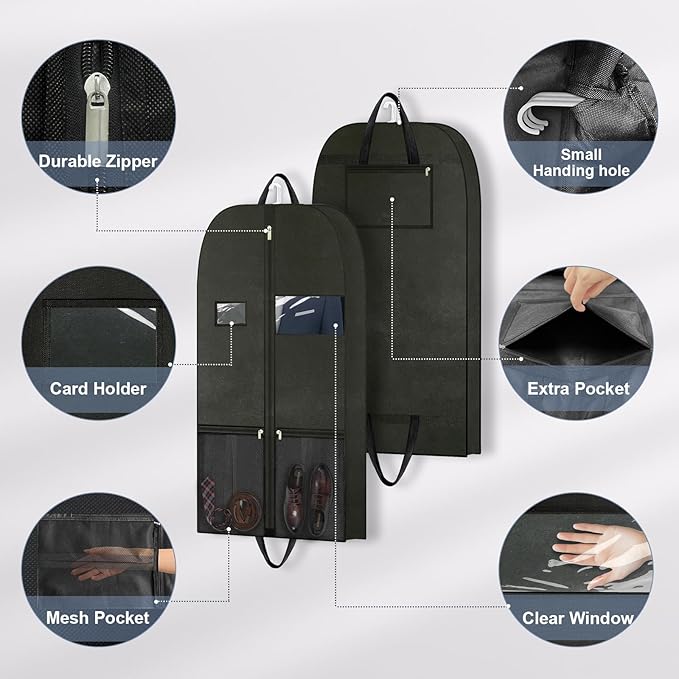 Large Heavy Duty Clothing Storage Bag with Hanging Hook, Breathable Zippered Garment Organizer for Travel, Dresses, Suits and Coats, Moving and Closet Protection