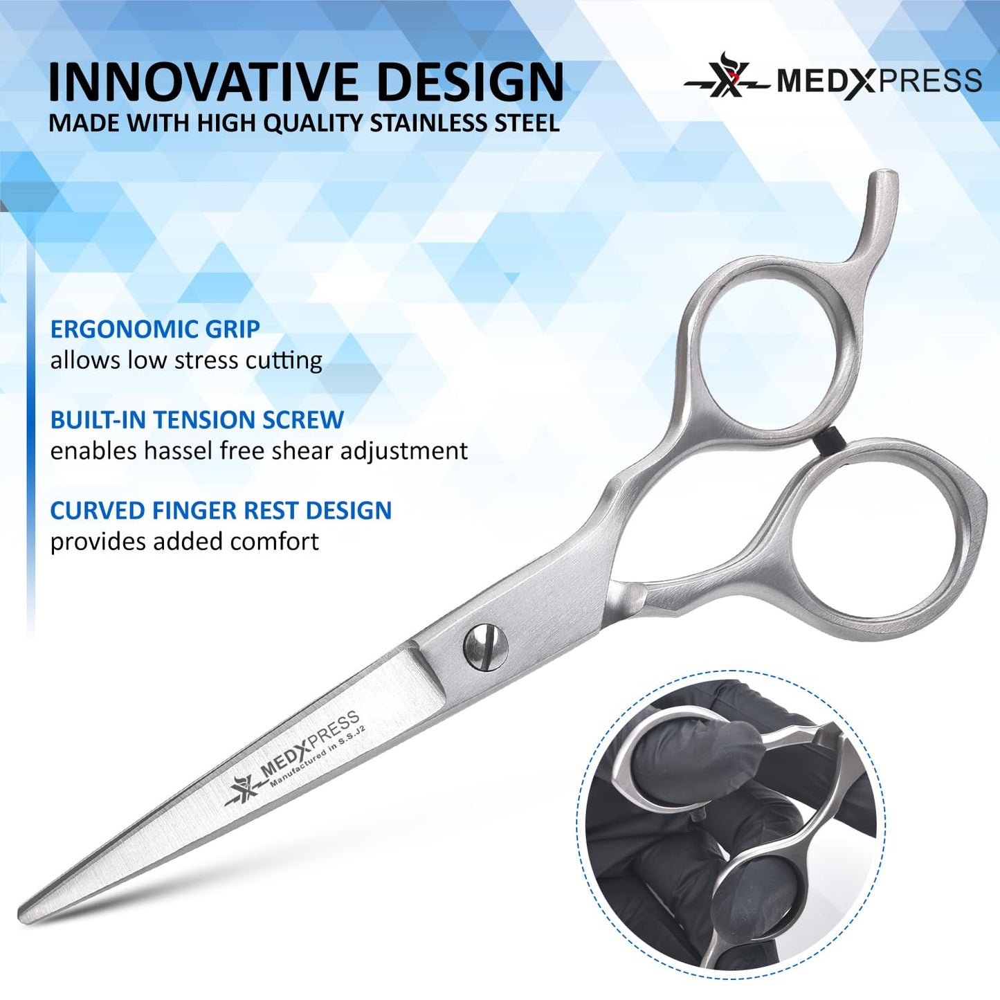 Medxpress Hair Cutting Scissors 5.5" Stainless Steel Styling Shears Japanese Style for Hair Cutting Professional Barber Scissors for Hair Salon and Home Sharp Trim Scissors Ideal for Women and Men.