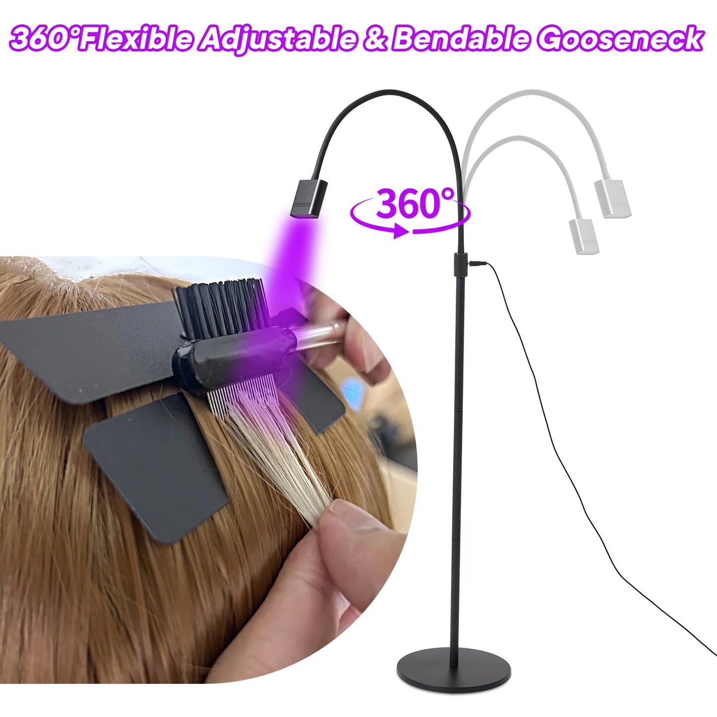15W UV Lash Light with Foot Pedal Lash Lamp for Eyelash Extension Grafting Eyebrow Beauty Salon, 360°Adjustable UV Hair Extensions Lash Floor Lamp for Eyelash Tech, Rapid Dry in 2-3 Seconds, Black C