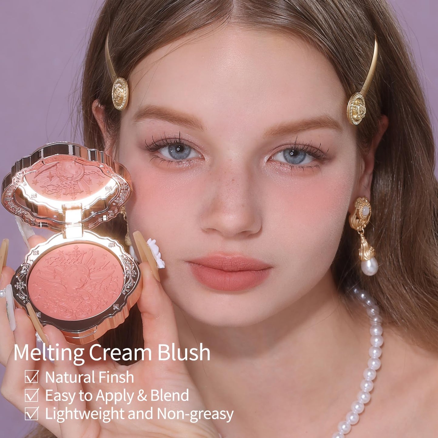 Flower Knows Little Angel Cream Blush and Butterfly Cloud Collar Glossy Lipstick Set,Buildable & Blendable Dewy Makeup,Soft Long-Lasting Cute Make Up(Blush 04 Rose Ashes + Lipstick C08 Sunset Clouds)