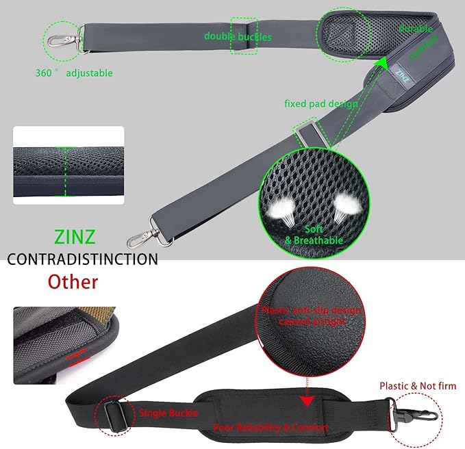 ZINZ 79 inch Shoulder Strap, Extra-thick Fixed Cushion Pad and Dual Clasps Universal Replacement Strap with Metal Swivel Hooks for Laptop Bags, Luggage Bags, Camera, Crossbody (200cm,Dark Gray)
