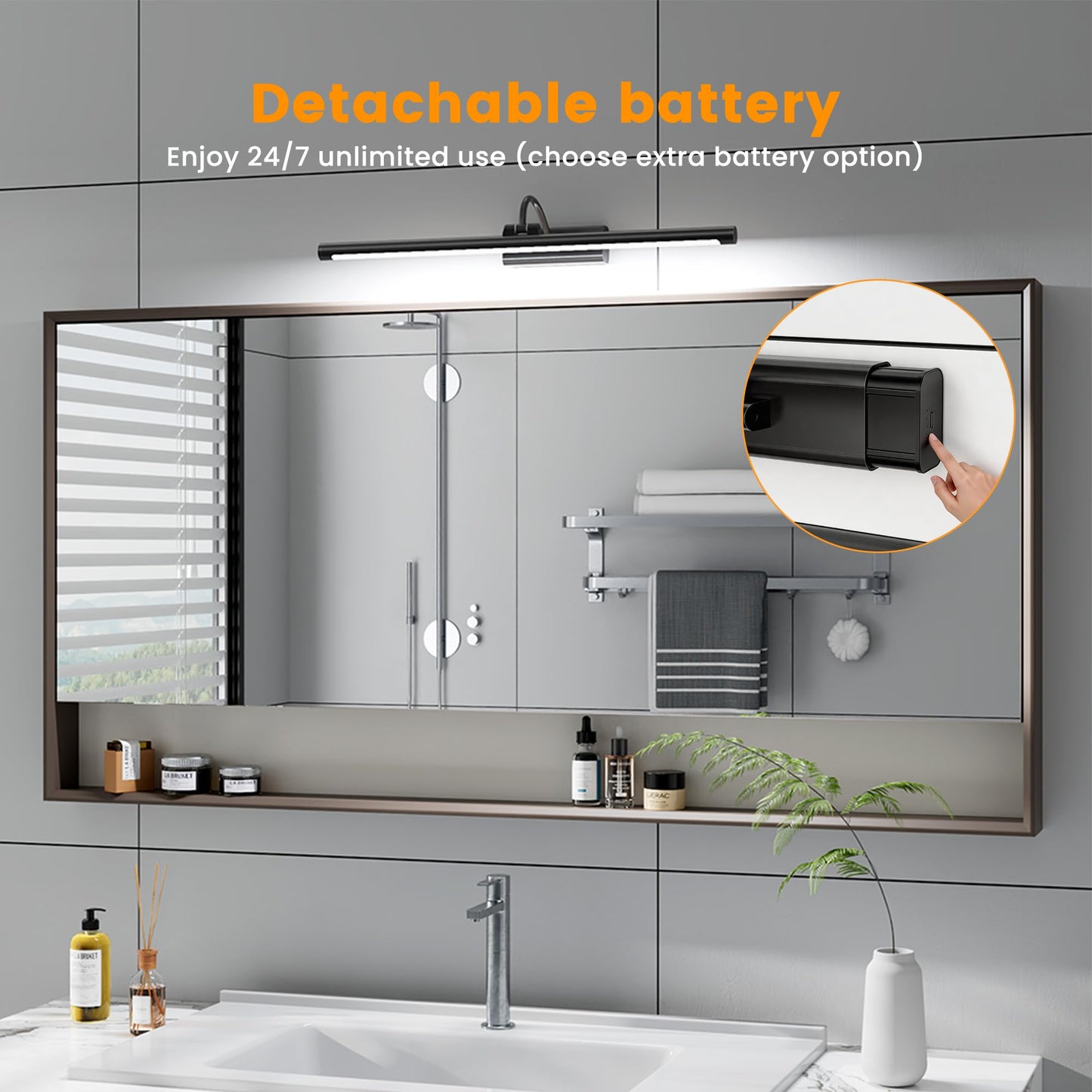 Kryoza Bathroom Vanity Light Wireless Rechargeable Black 24 inch Black