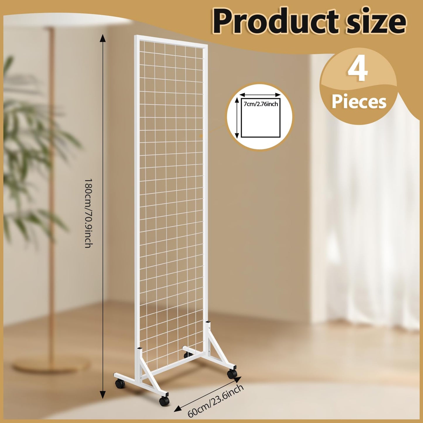 Blulu 4 Pcs 2' x 6' Grid Wall Display Stand with T-Base, 2026 Freestanding Grid Tower for Vendor Events & Craft Shows, Sports Jersey & T-Shirt Display Rack for Game Day Fan Shop (White)