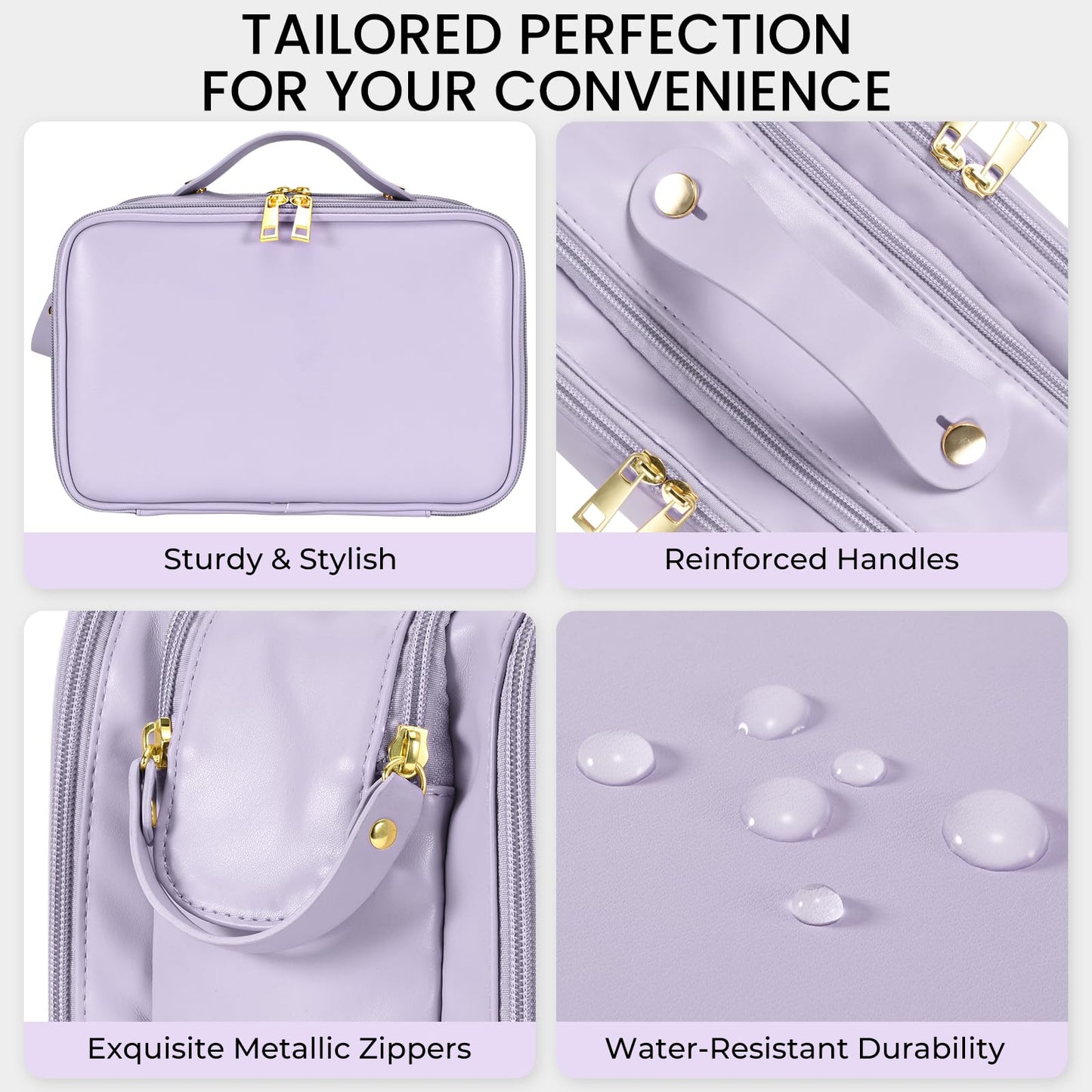 Travel Makeup Bag Women's Large Capacity Cosmetic Portable Organizer Large Opening Waterproof Storage Toiletry Bags Vertical Free-Standing Brush Holder for Easy Access Purple