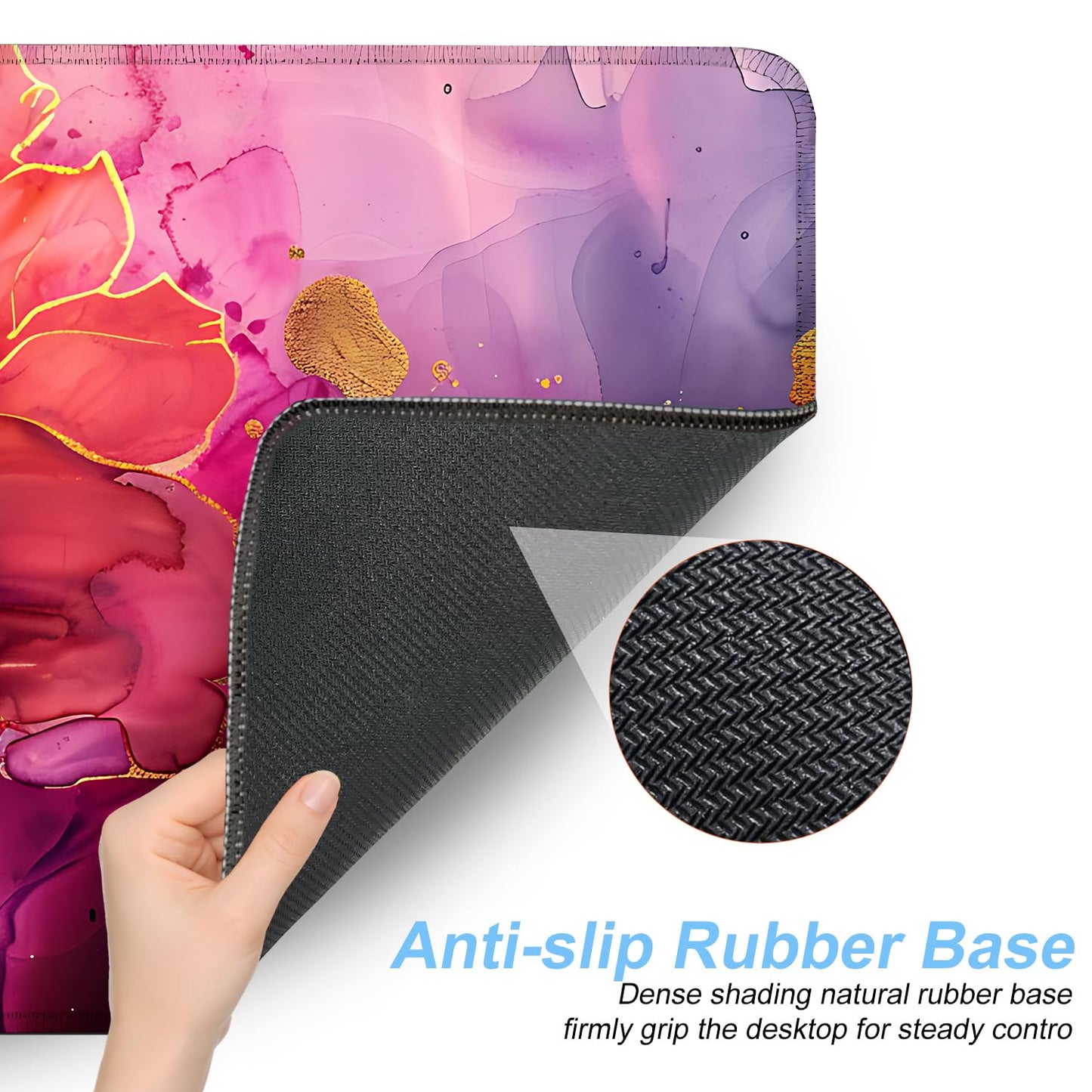 Floral Mouse Pad XXL – Large Desk Mat with Abstract Alcohol Ink Flowers in Pink, Purple & Teal, Extended Mousepad with Non-Slip Base for Office, Workstation, Gifts,31.5 x 11.8 in