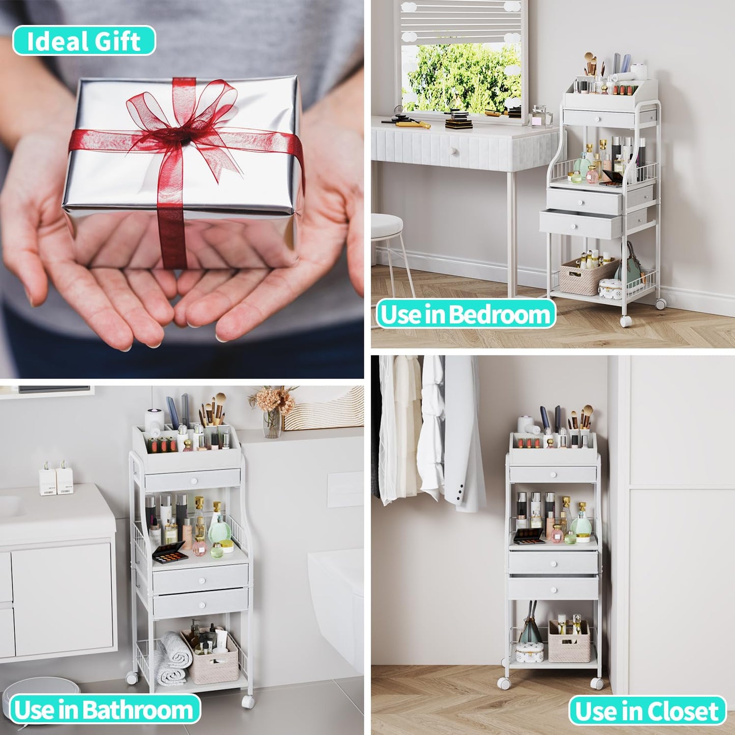 HapiRm Floor Makeup Organizer Storage - Vanity Skincare Make Up Organizers and Storage with Drawers, Cosmetics Display Cases Holder for Skin Care Nail Polish Perfume Makeup Brush