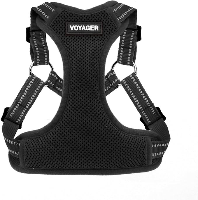 Best Pet Supplies Voyager Mesh Dog Breathable Harness Reflective Stitching, All Weather Adjustable for Walking Training, or Running - Heavy Duty & Durable, Harness (Black), M