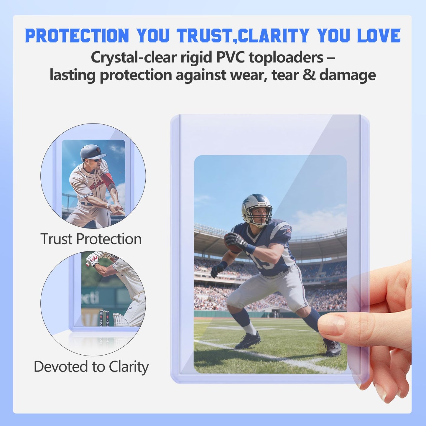DEDC 20 Top Loader Thick Card Load Holder Storage for Trading Cards Sports Sleeves Hard Plastic 130 Point Protective Toploaders 3"X4" Rigid Memorabilia Collectibles