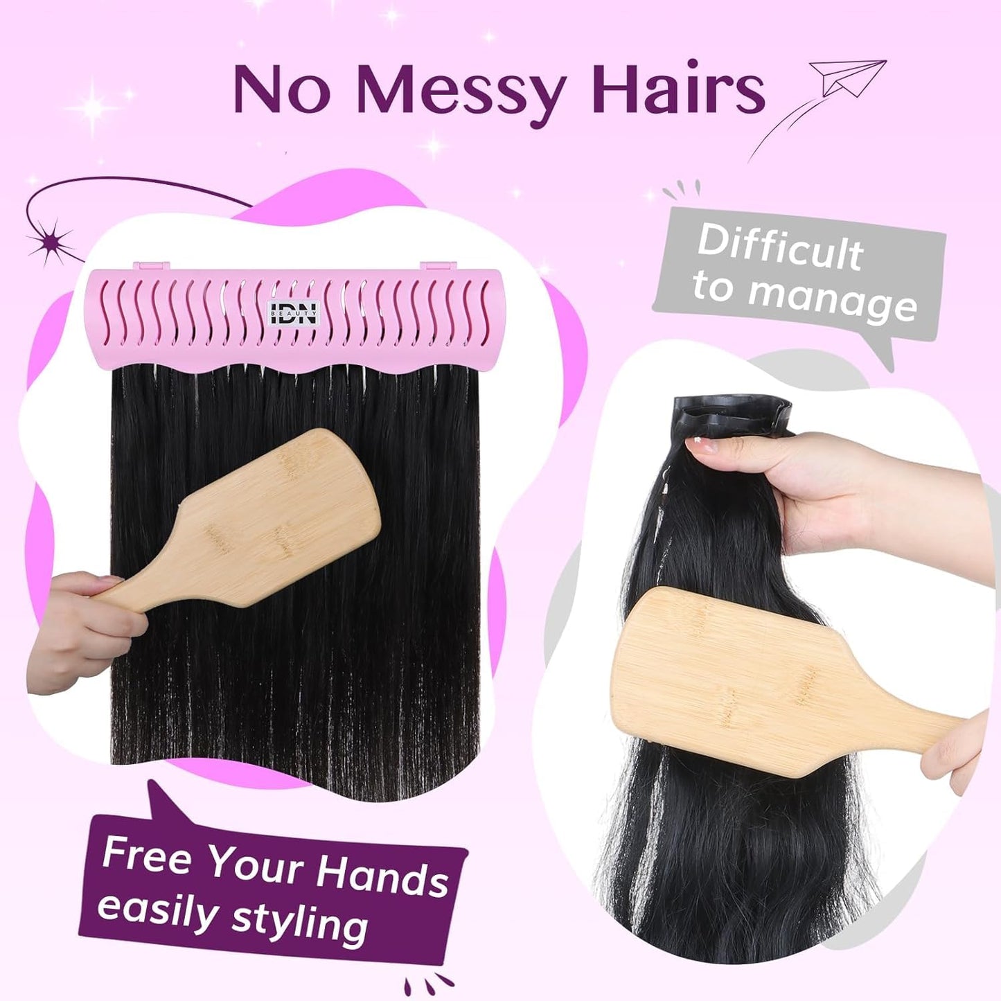 IDN BEAUTY Hair Extension Holder Stand for Styling, 4 Installation Modes With Tool, Hair Extension Holder Designed to Securely Hold Your Extensions for Washing, Styling, Packing and Storing (rose)