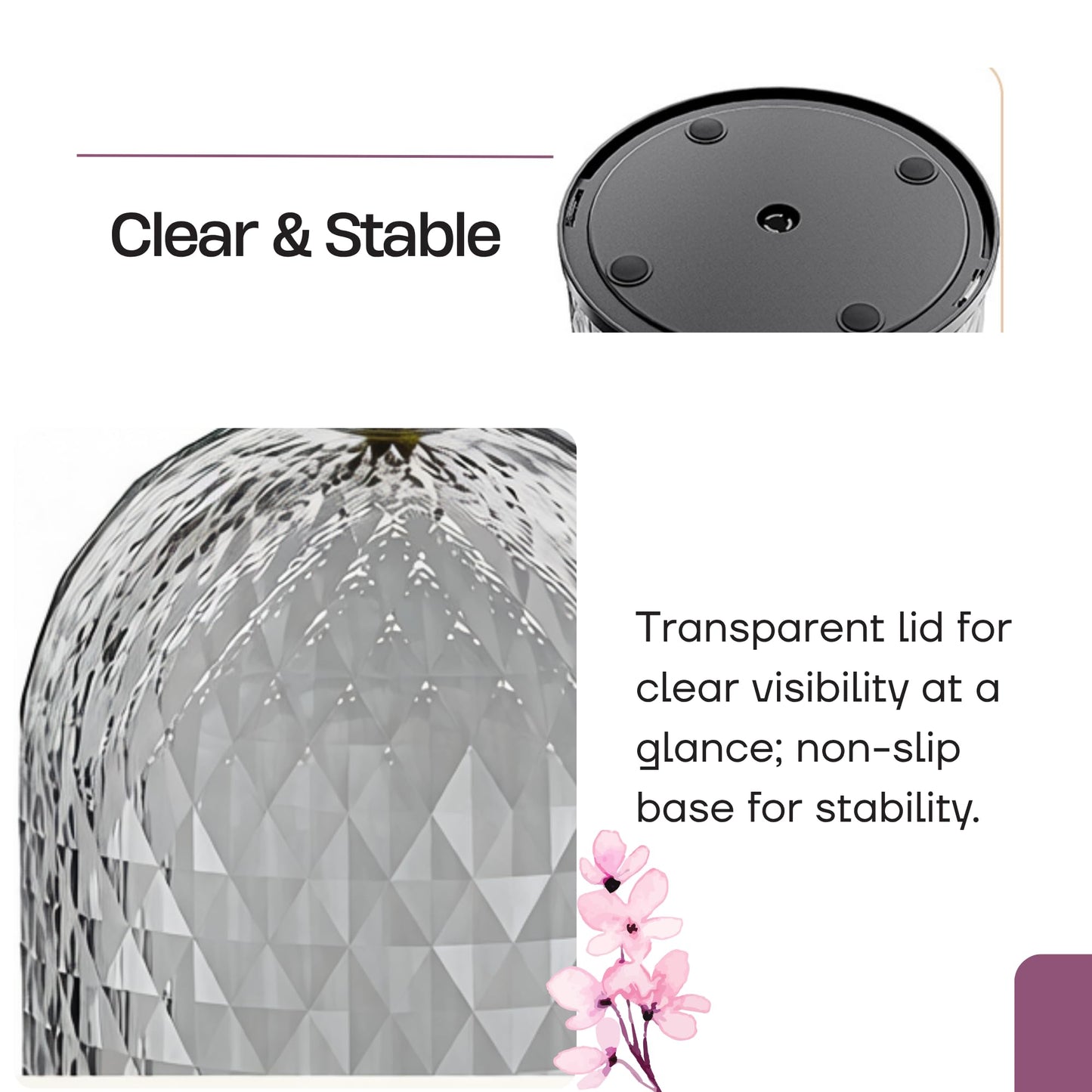 LEAFEEL LEFEEL Lumière Mini 360 Rotating Makeup Organizer with Lid, Diamond Cut Cosmetic Organizer - Dustproof Vanity Organizer for Makeup Brushes, Toothbrush & Bathroom Countertop （White