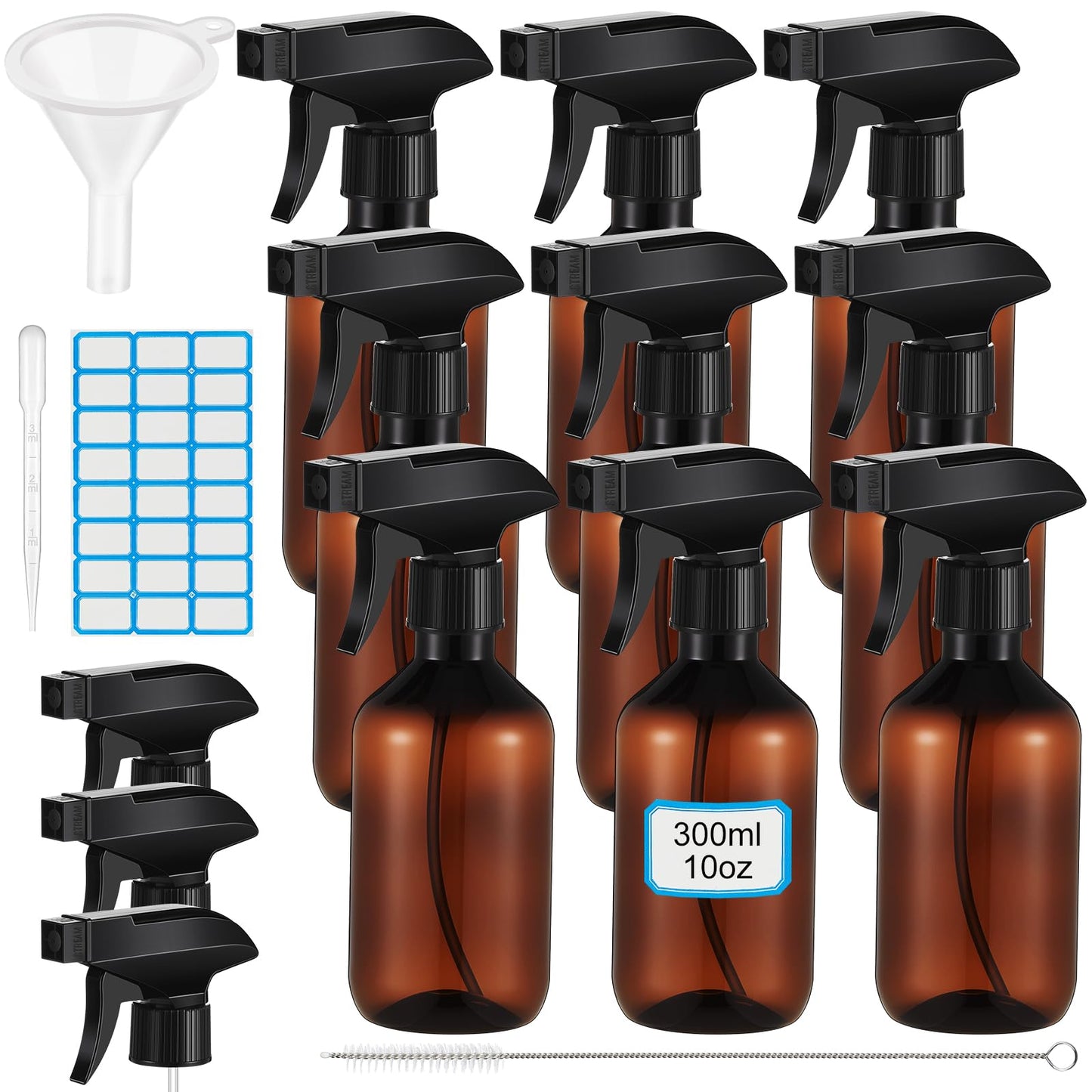 LOYIM 9 Pack 10oz/300ml Plastic Spray Bottle Bulk for Plant Small Spray Bottle Fine Mist Water Sprayer Upgraded Adjustable Nozzle Refillable Empty Containers for Cleaning, Hair, Cooking(Amber)