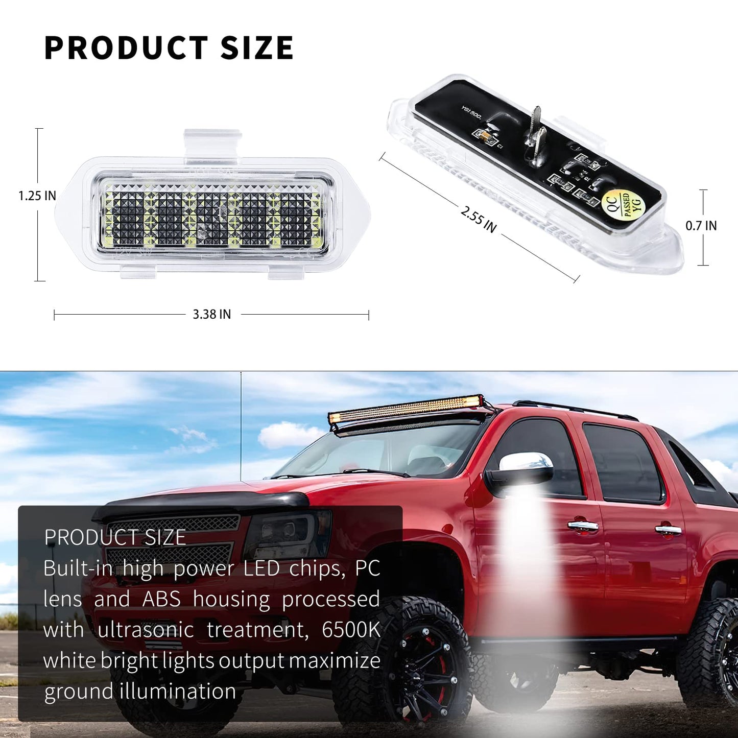 LED Puddle Mirror Lights for Chevy Silverado 1500 Classic Avalanche 1500 2500 GMC Sierra 1500 Classic Cadillac Escalade/Escalade ESV EXT Yukon XL 1500 2500, 6000K White