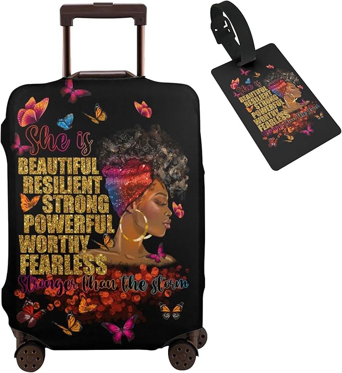 Travel Suitcase Protector African American Girl Elastic Protective Washable Luggage Cover With Concealed Zipper Suitable For 18-32 Inch(M (for 22-24 inch luggage))