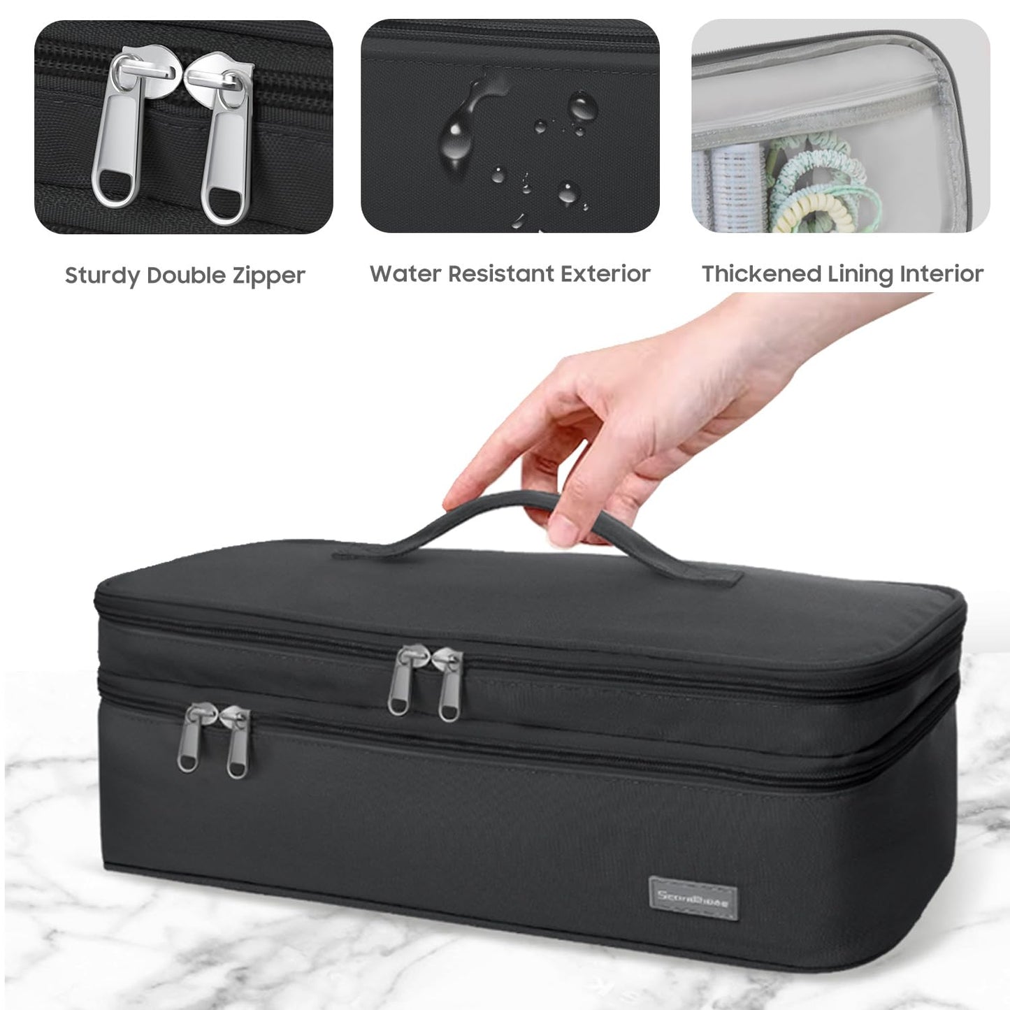 TWOOKTY Double-Layer Travel Carrying Case Portable Storage Organizer Bag for Women, Compatible with Revlon One-Step Hair Dryer and Volumizer Hot Air Brush and Attachments Scandihome Series (Bag Only)