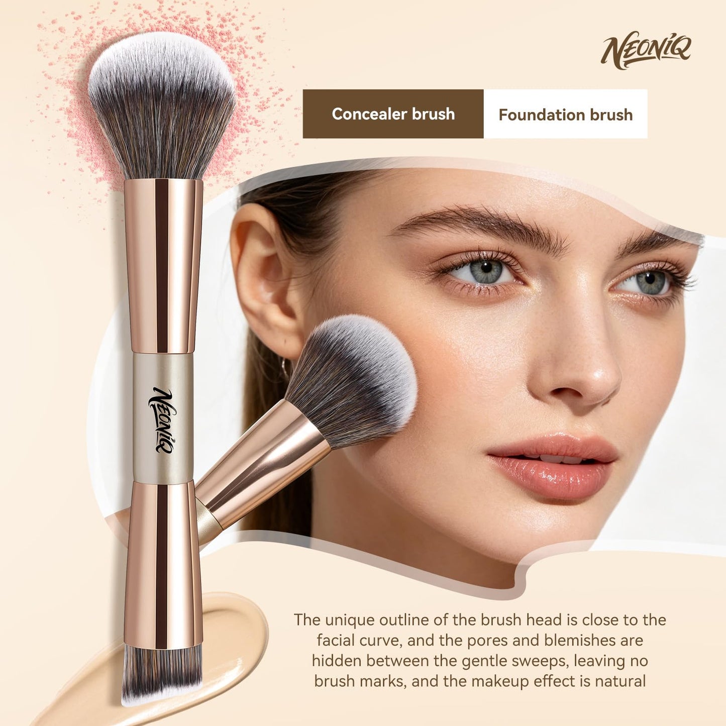 NEONIQ 10 PCS Travel Makeup Brush Set With Bag, Makeup Brushes, Double-End Multi-functional Brushes for Foundation Powder Blush Eyeliner Eyeshadows, Professional Face Brush Set（Champagne Gold）