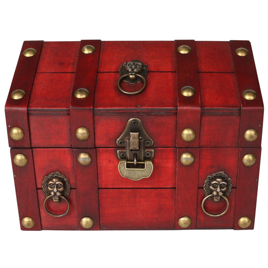 HonyQiShuo Decorative Wood Treasure Chest Box with Small Metal Lock