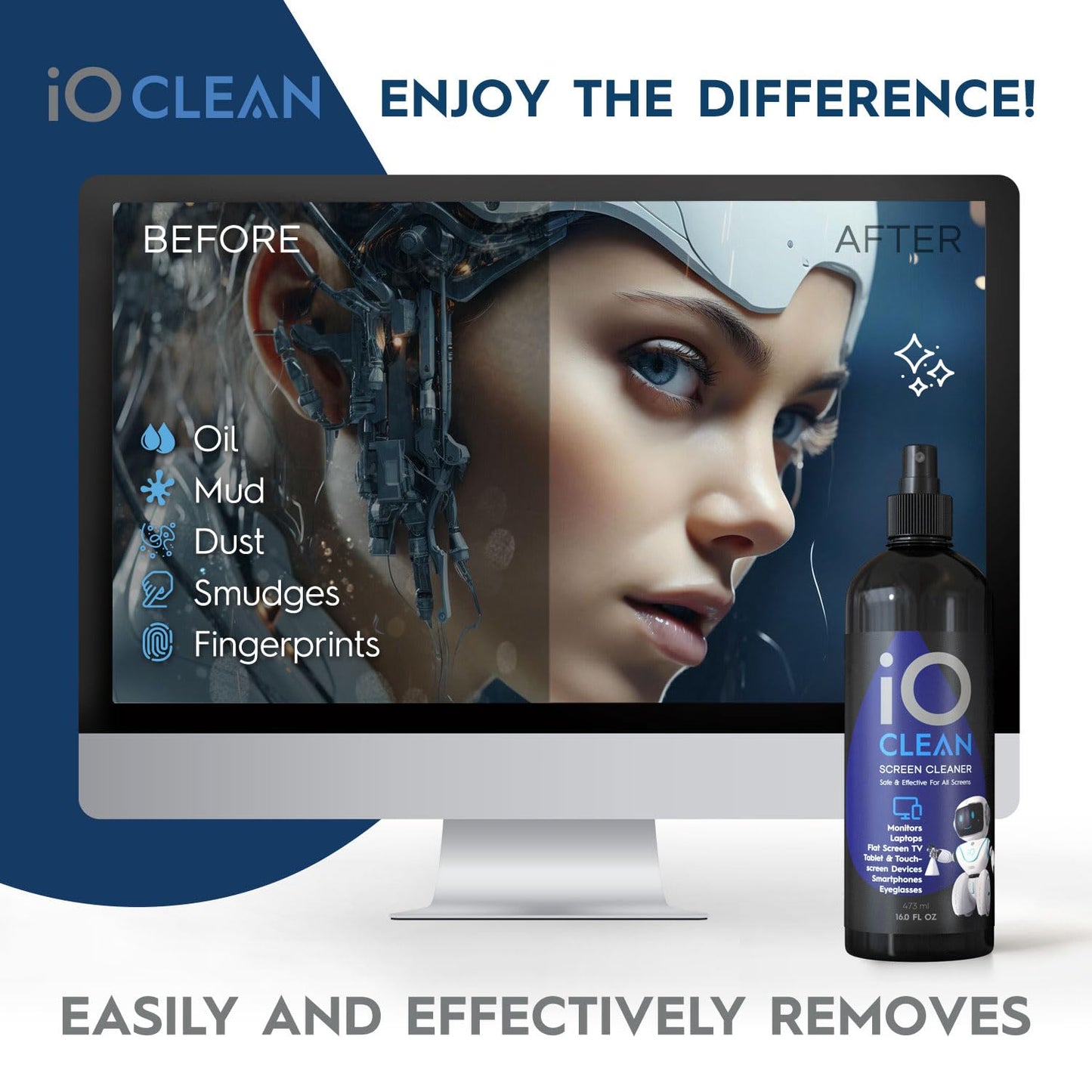 Screen Cleaner Spray (16oz - 473ml) – Best Large Cleaning Kit for LCD LED OLED TV, Smartphone, iPad, Laptop, Touchscreen, Computer Monitor, Electronic Devices, 3 Microfiber Cloths and 2 Nozzles