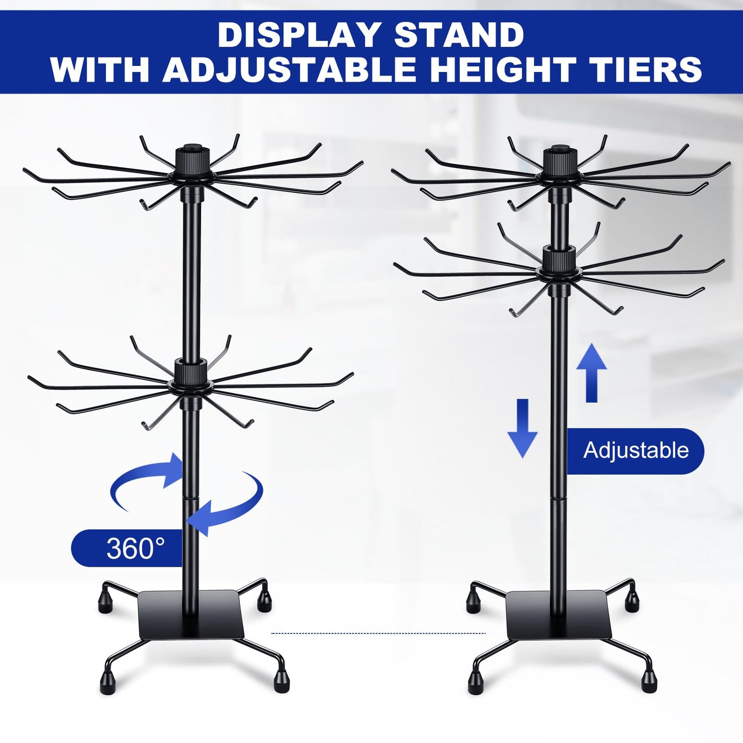 BBTO 2 Pcs Rotating Display Stand Jewelry Display Rack with Hooks Metal Earrings Stand for Vendors Necklace Bracelet Selling(Black,19.69 x 11.8 Inch)
